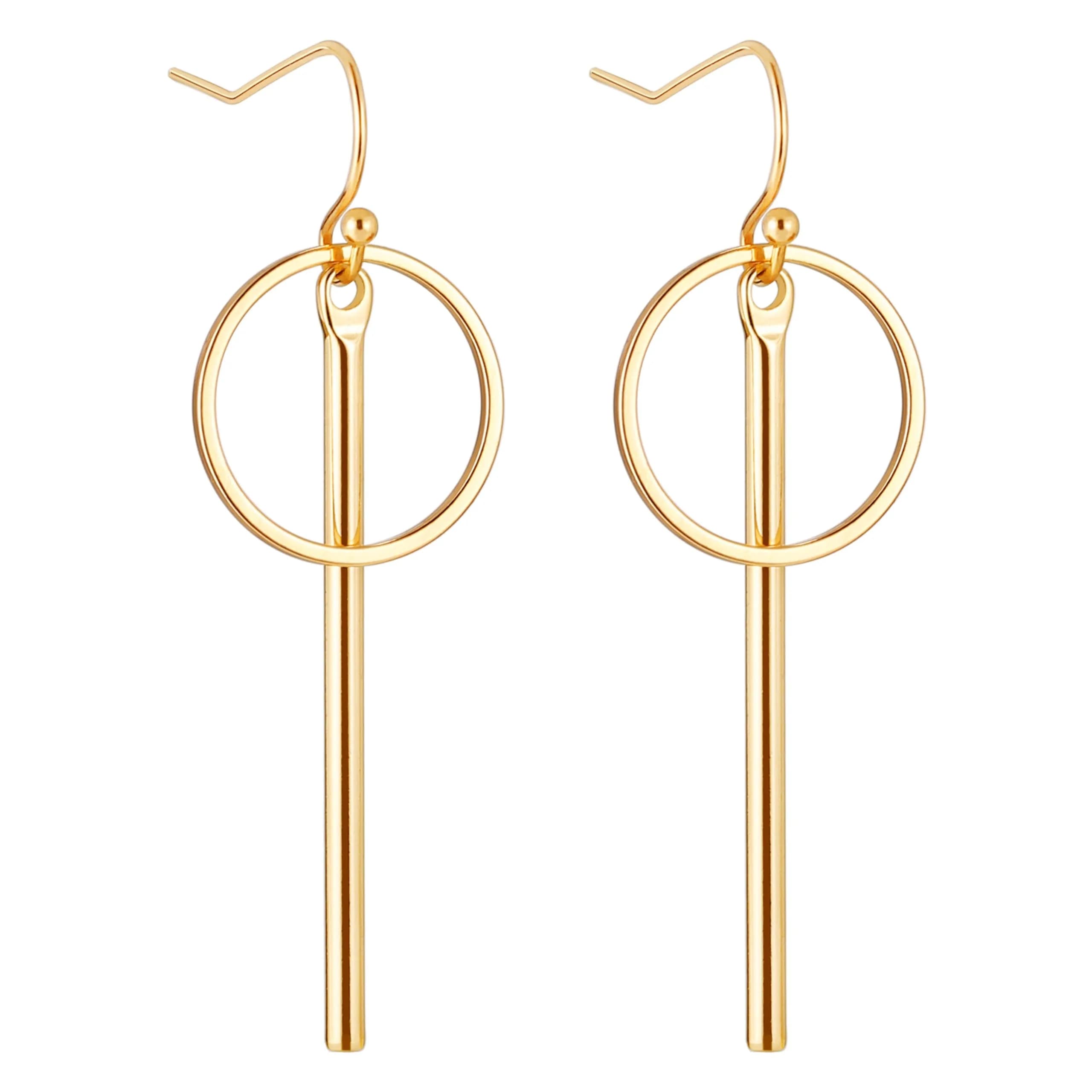 Aobei Pearl 18K Gold Plated Circle Bar Dangle Earrings 40mm (1.57 inches) | Minimalist Geometric Jewelry for Women - main product image