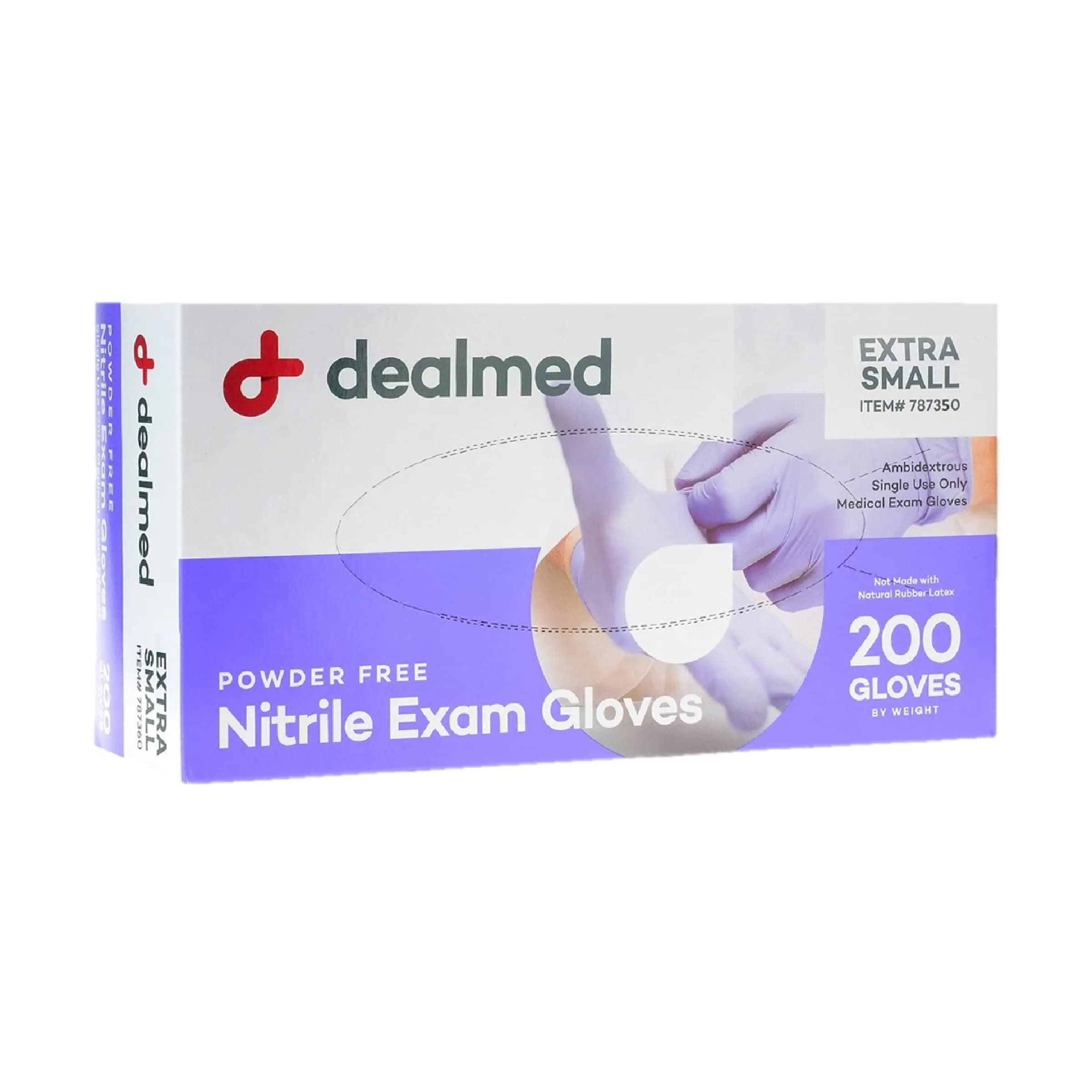 Dealmed Nitrile Exam Gloves Purple X-Small (200 Count) | Latex-Free, Powder-Free, Ambidextrous - main product image