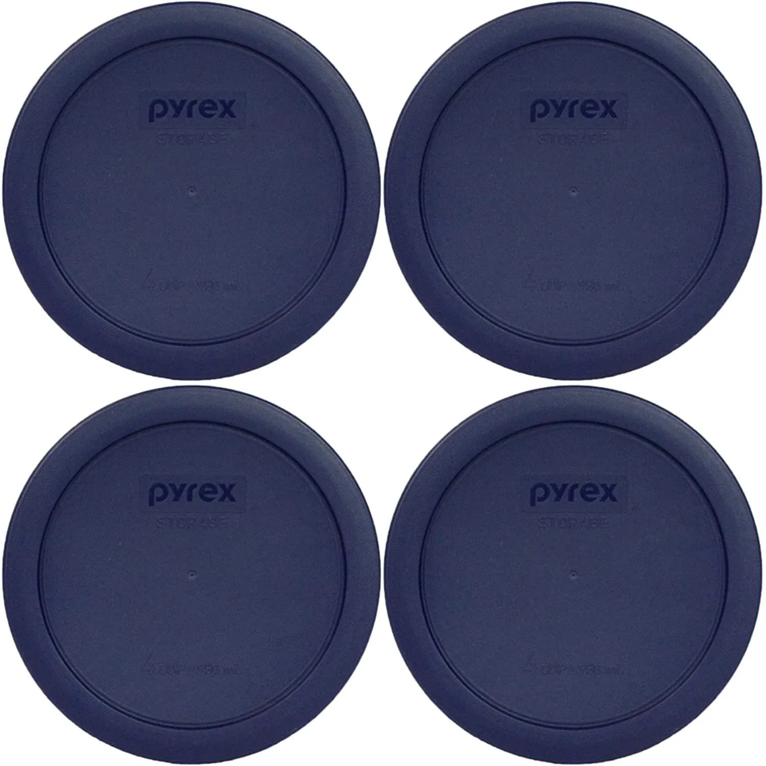 Pyrex 7201-PC 4-Cup Blue Food Storage Lid (4-Pack) 16.7cm x 16.7cm | Airtight Seal for Pyrex Bowls - main product image