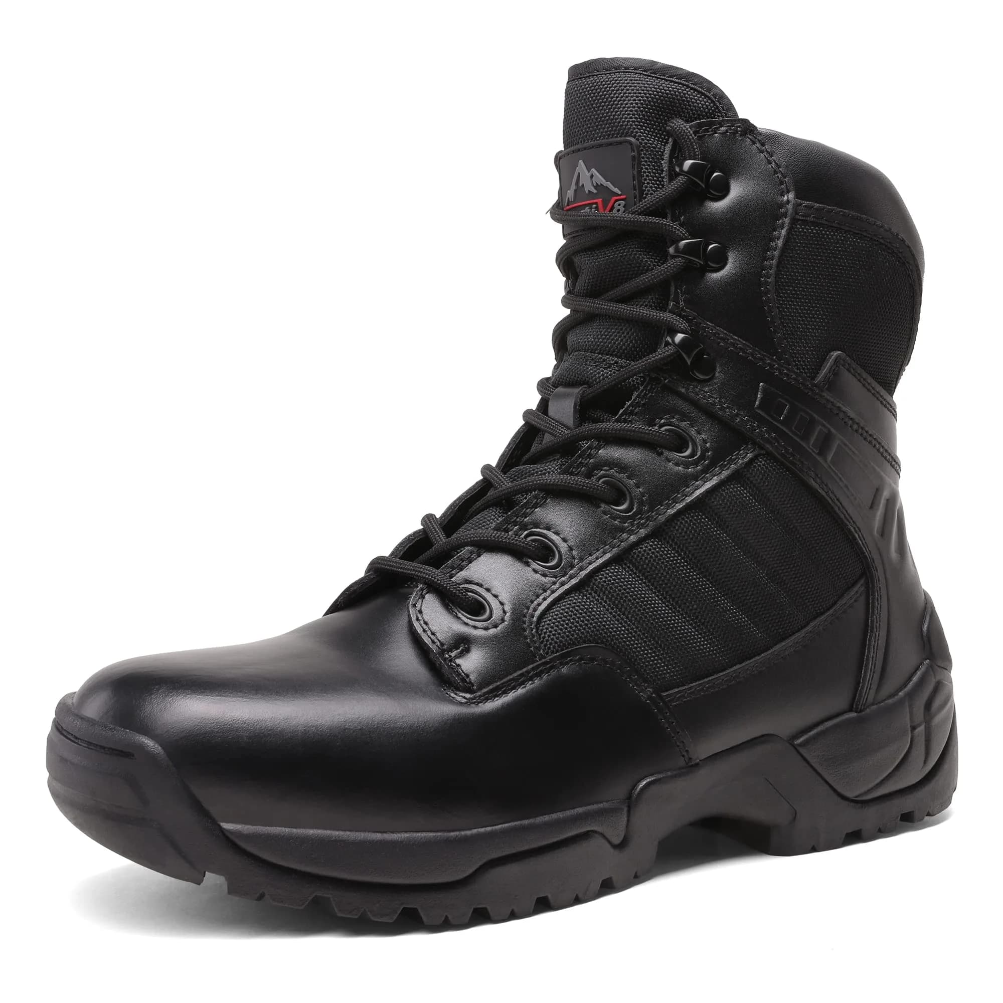 NORTIV 8 Men's Black Side Zipper Tactical Work Boots 9 US (42 EU) | Genuine Leather Ankle-High Protection - main product image