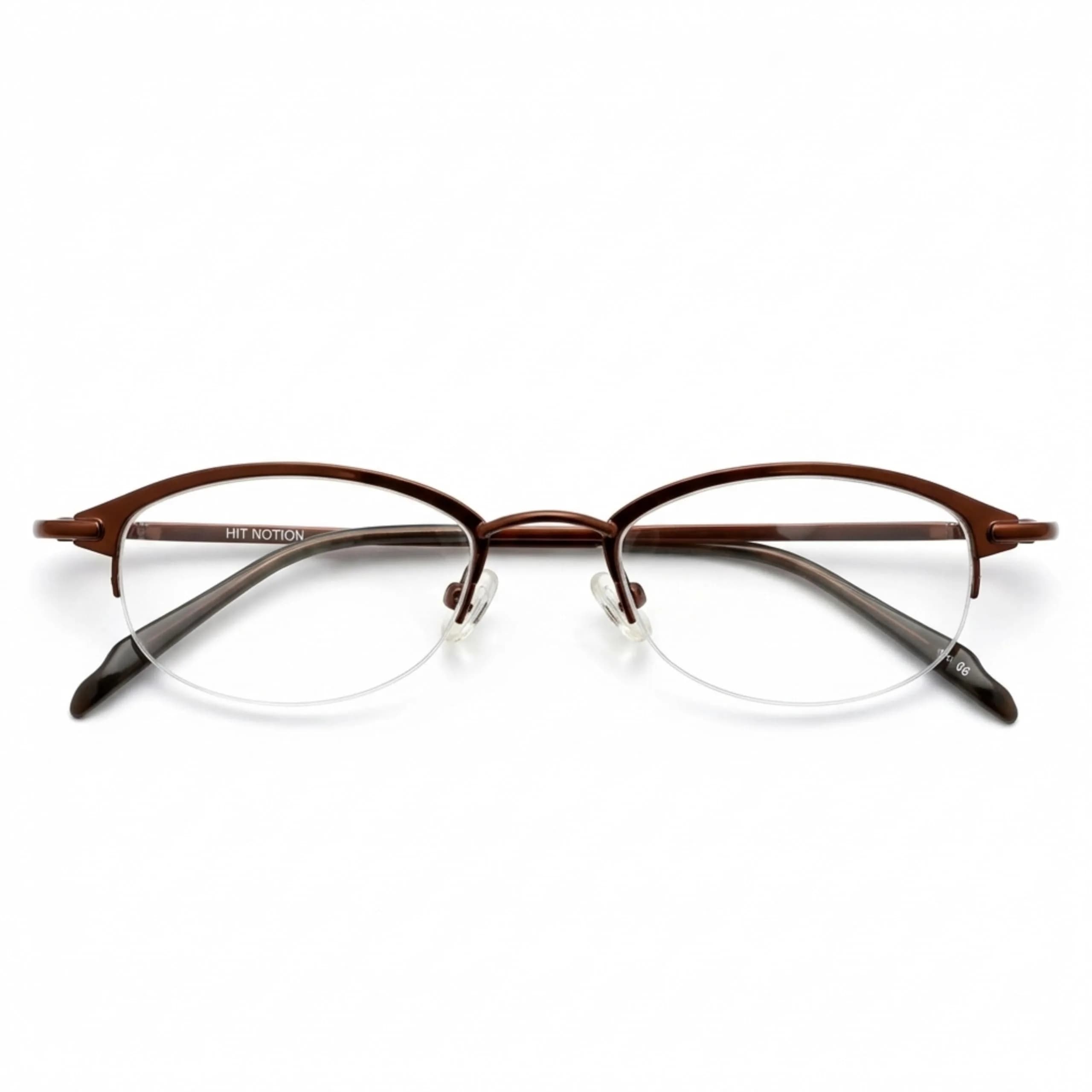 Hit Notion Oval Semi-Rimless Eyeglass Frames Cocoa 46mm (1.81in) | Lightweight Monel Metal Prescription Ready - main product image