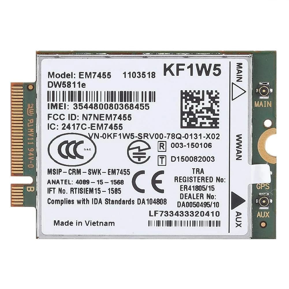 Zopsc Replacement 4G Module Card for Dell DW5811e PCIe M.2 LTE NGFF 42x30x2.3mm | Qualcomm EM7455 WWAN LTE Module - main product image