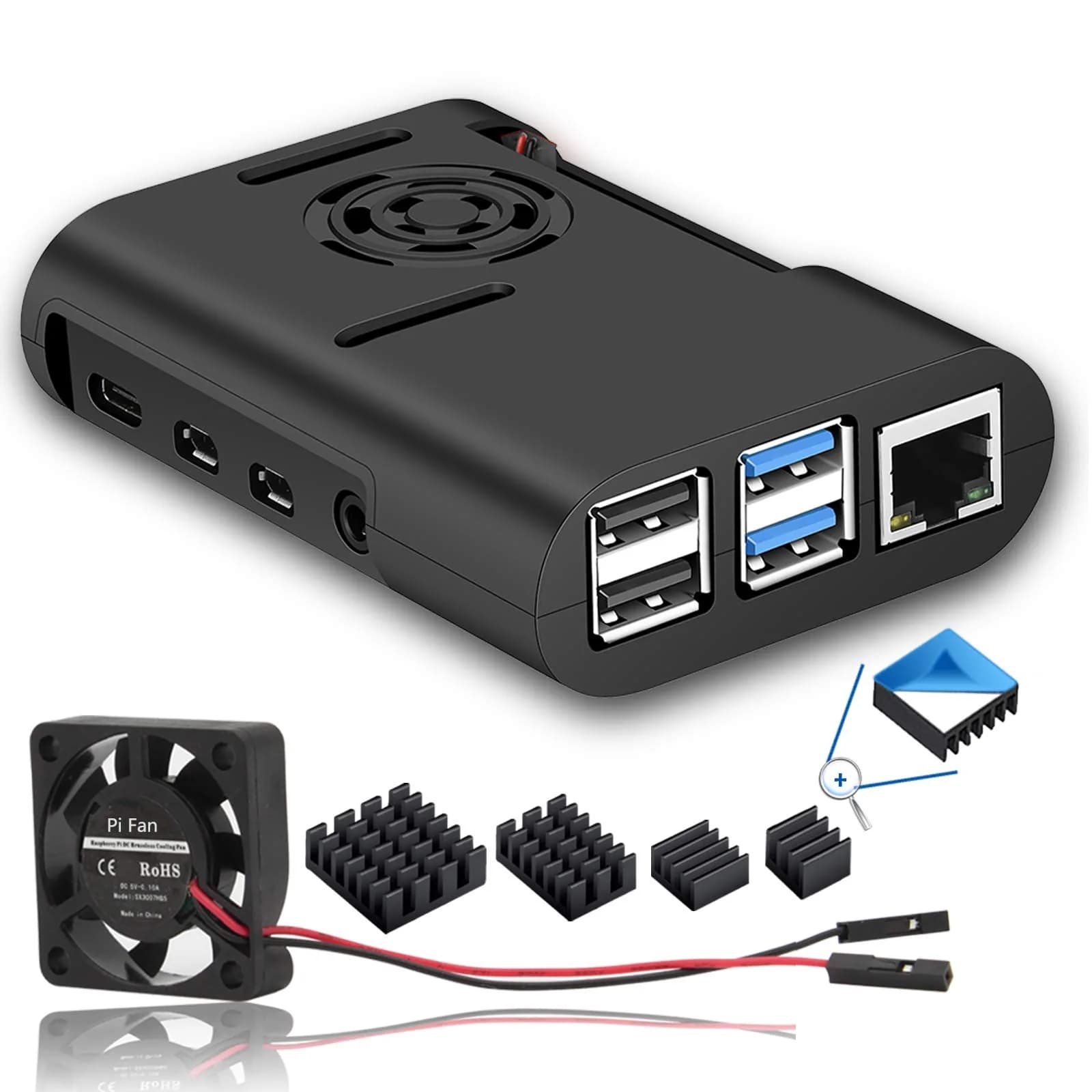 MazerPi Raspberry Pi 4 Case with Cooling Fan & Heatsink | ABS Protective Enclosure for Pi 4B - main product image