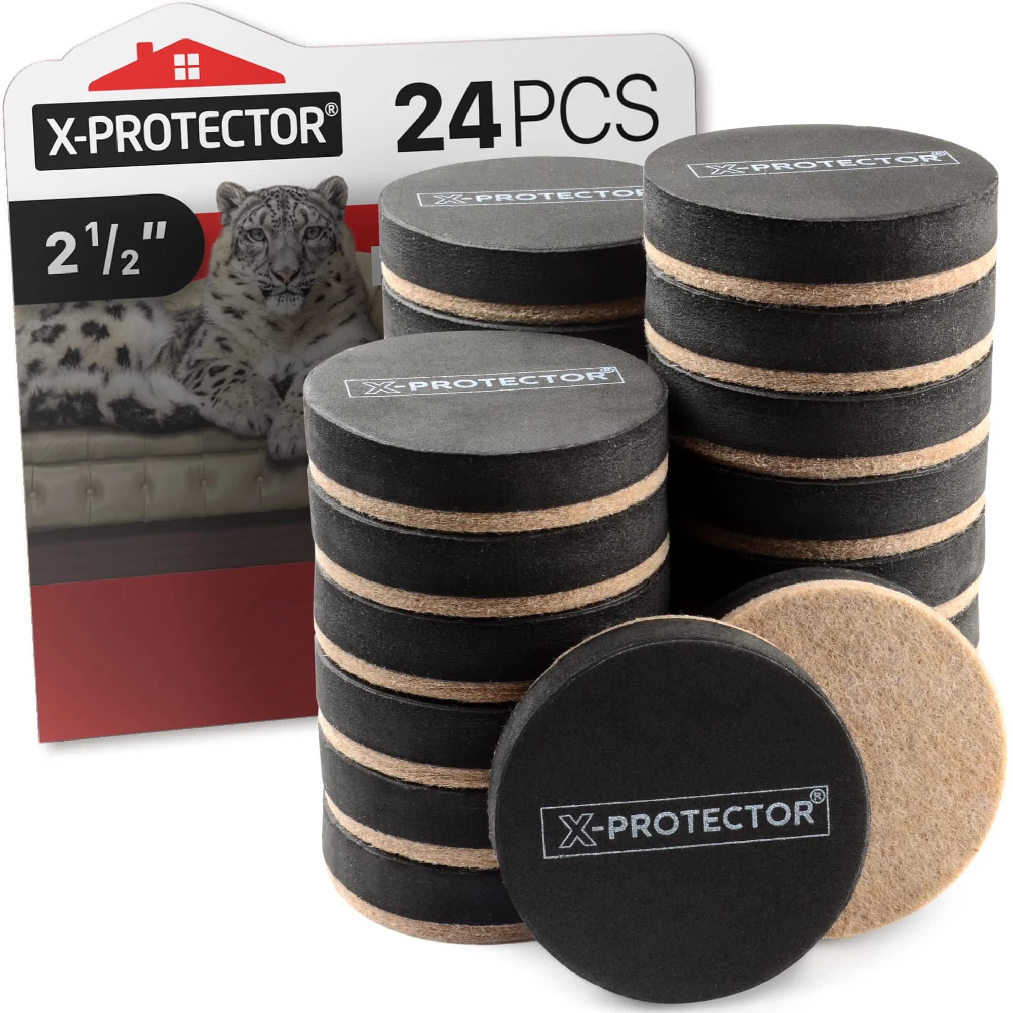 X-Protector Heavy Duty Felt Furniture Sliders 24 pcs | Protects Hardwood Floors & Easy Moving - main product image