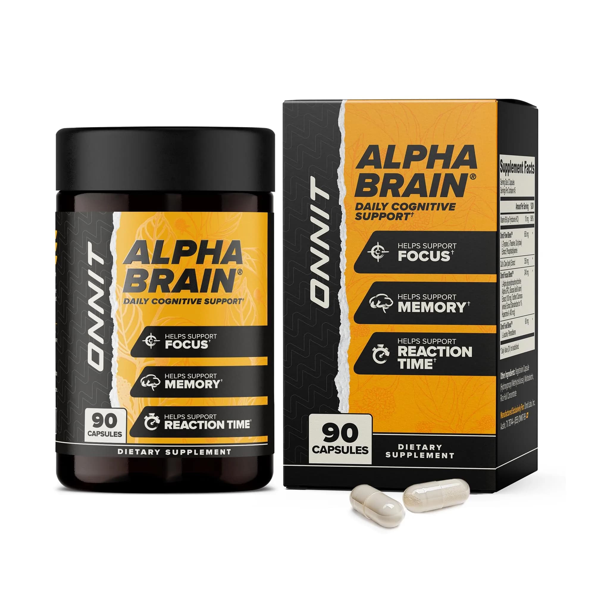 ONNIT Alpha Brain Nootropic Brain Supplement for Focus & Memory, 90 Count | Caffeine-Free Brain Booster for Men & Women