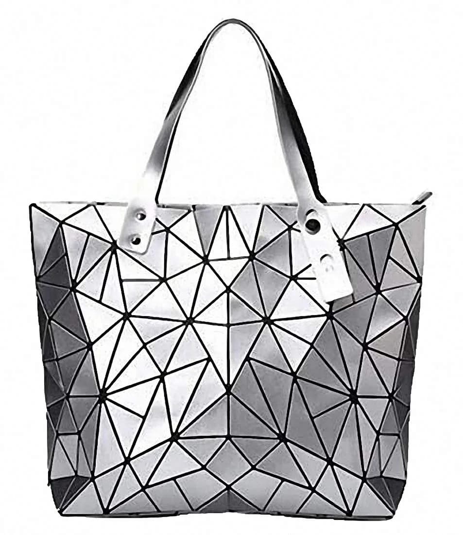 Ulalaza Geometric Lattice Top-handle Handbag for Women 12" x 5" x 10" | Waterproof Faux Leather - main product image