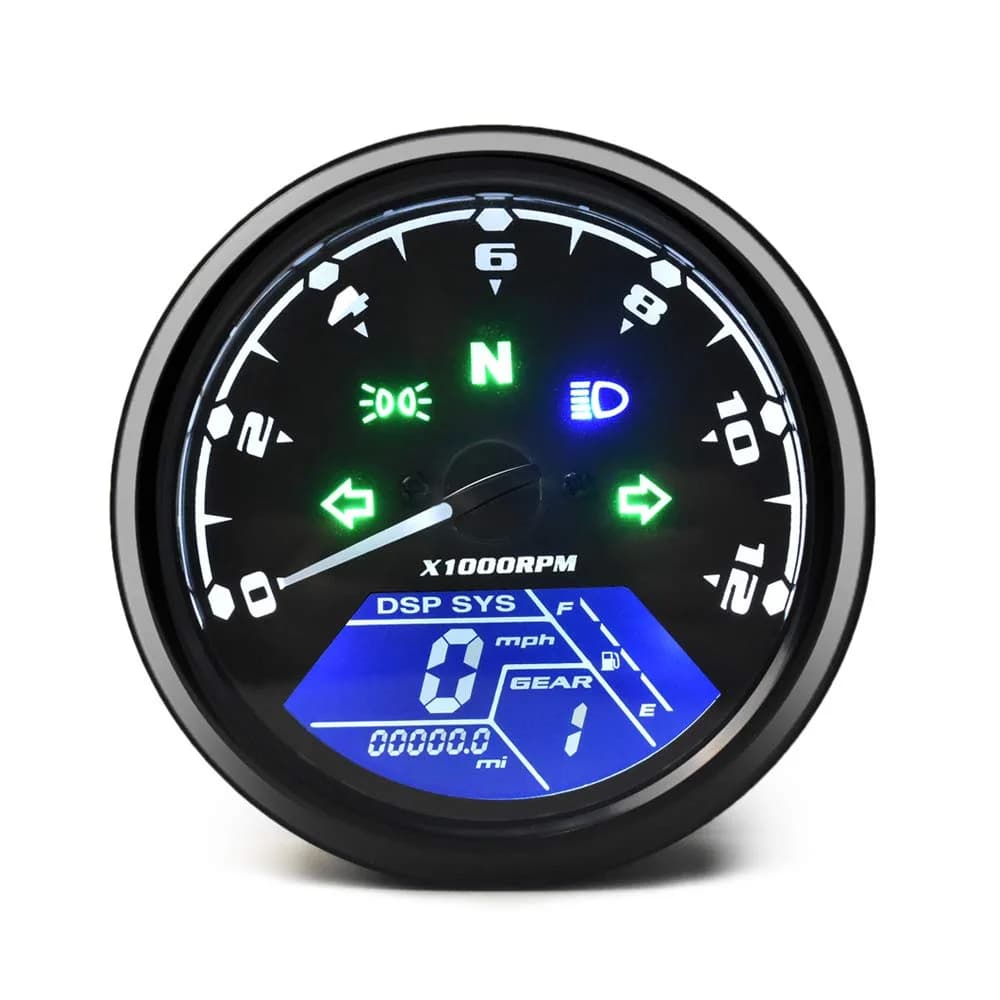 DKMOTORK Digital Gauge Motorcycle Speedometer/Tachometer/Odometer 95mm | Multi-Function Indicator Display - main product image