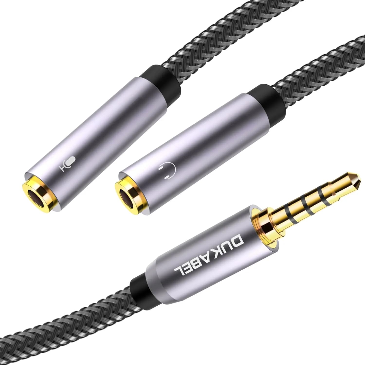 DUKABEL Long Headsets Splitter Adapter, Mic & Audio Y Cable - 1.2m | 3.5mm Dual Ports for PC & Devices - main product image