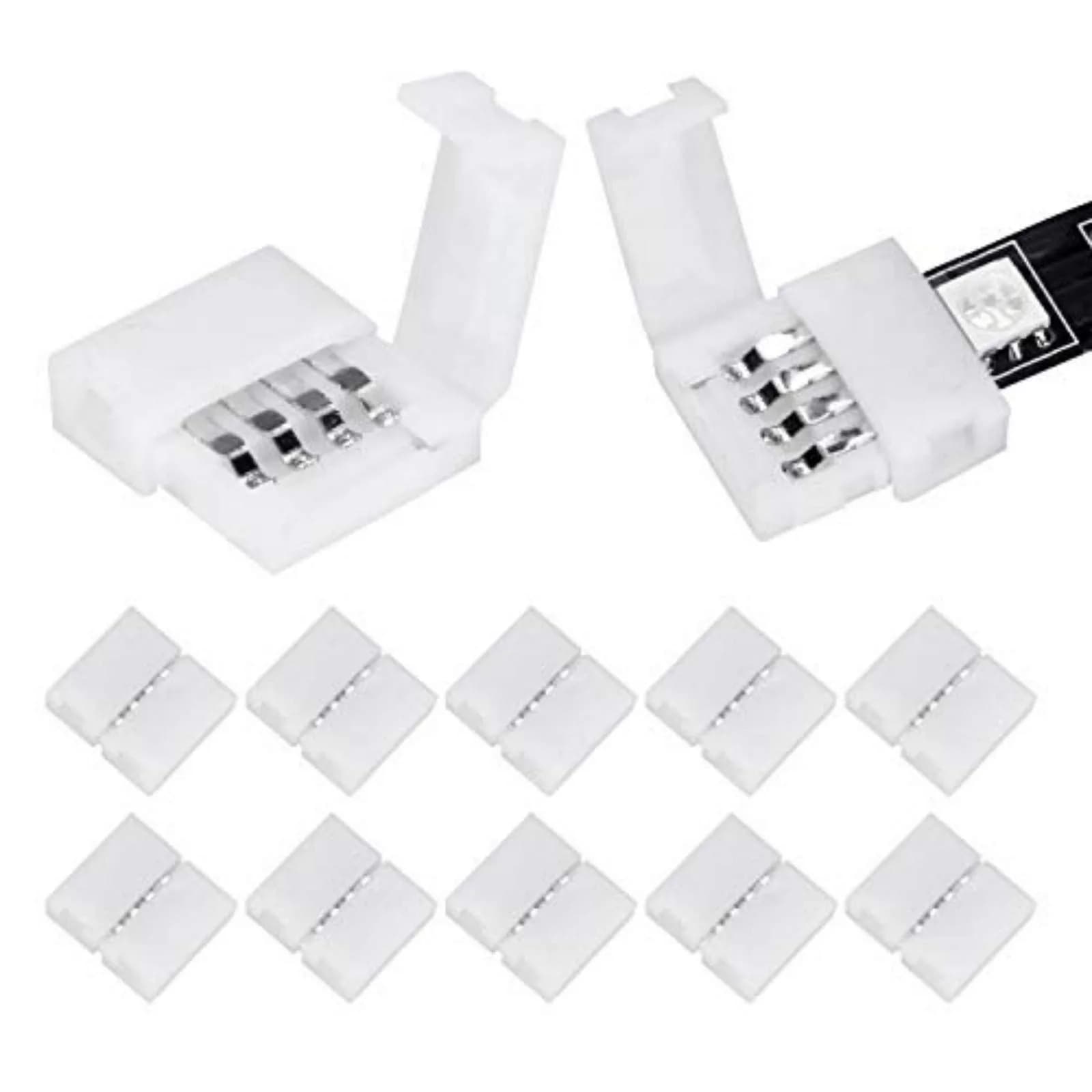 WENHSIN 10mm 4-Pin RGB LED Strip Connectors (10-Pack) | Solderless, 72W Max, PBT Fireproof - main product image
