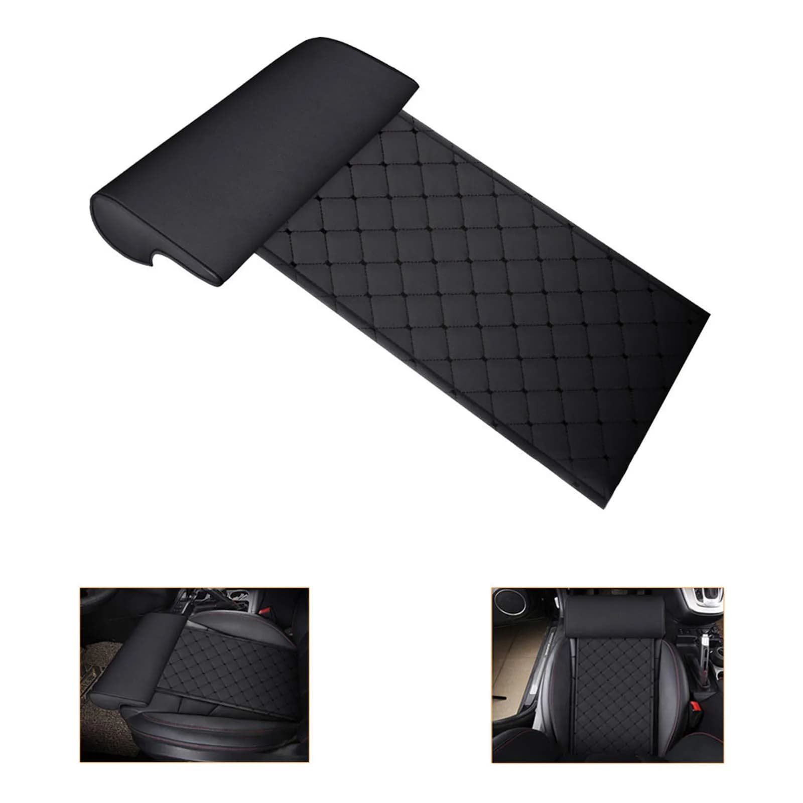 YQJ Black Leather Leg Support Car Seat Extender Cushion | Universal Fit for Long Drives - main product image