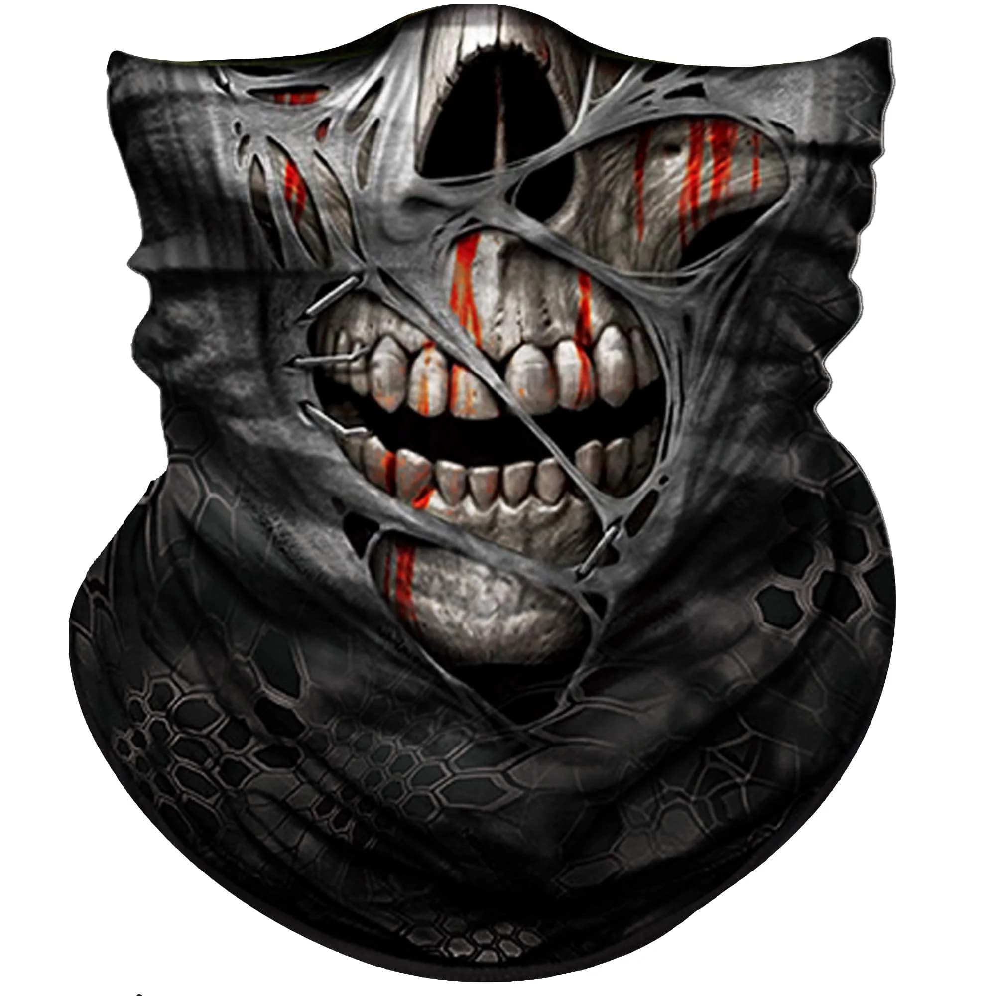 Obacle Skull Face Mask Half - Sull Gray Mummy Blood 3D Seamless Tube Bandana for Men & Women