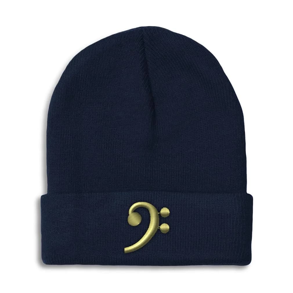 Speedy Pros Beanies for Men Black Bass Clef Gold Embroidery | Winter Skull Cap for Women Acrylic One Size Navy - main product image