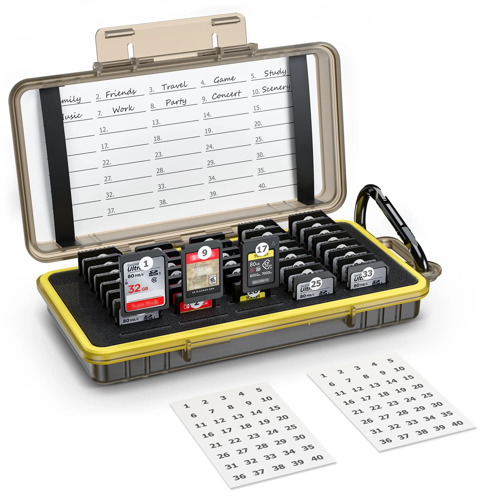 Kiorafoto 40 Slot SD Card Holder 203.4mm (8 inches) | Protects SD, MicroSD, CFexpress Type A, PSV, Switch Cards - main product image