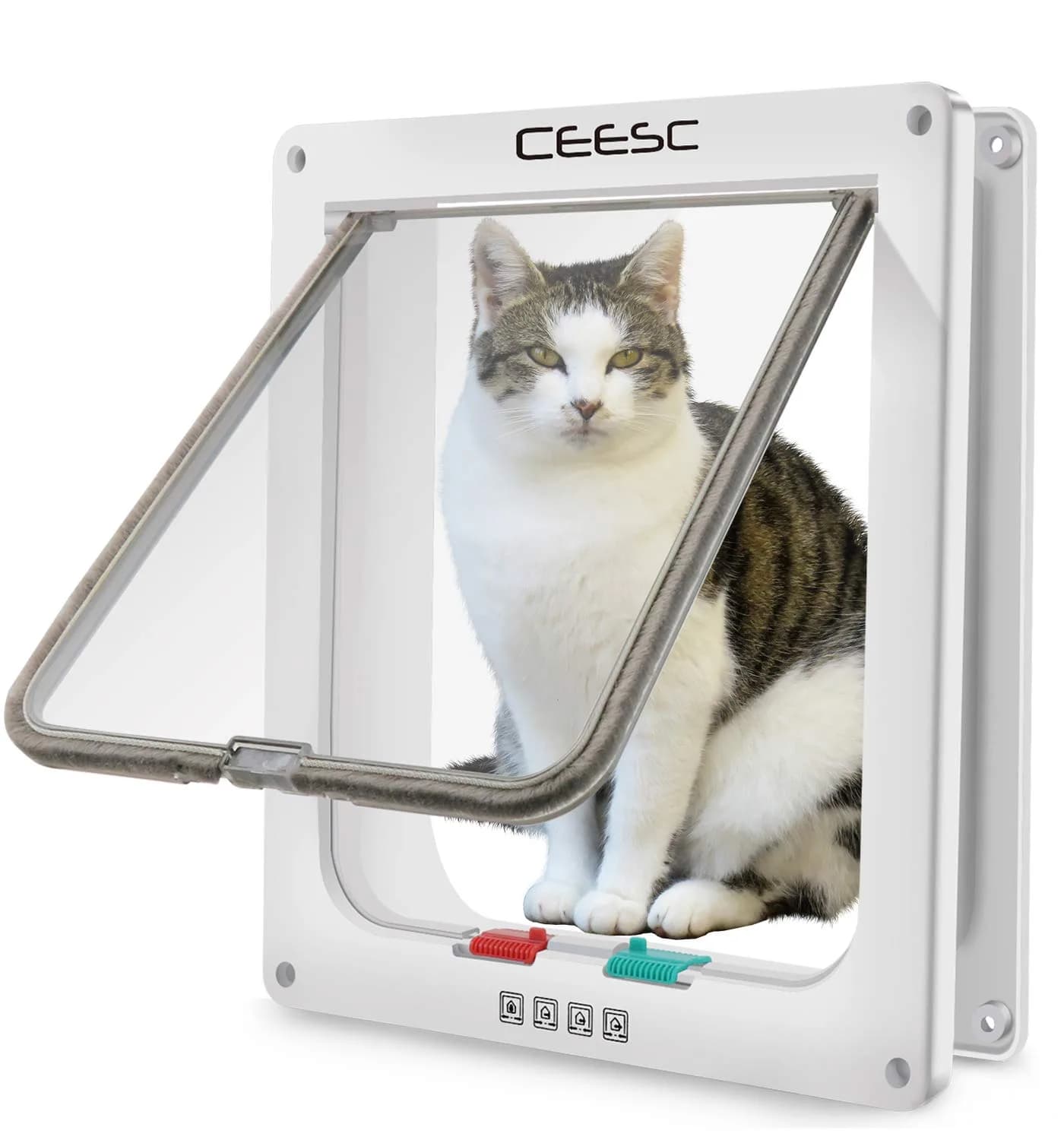 CEESC X-Large Cat Door for Pets up to 25 lbs, Weatherproof, White | 4-Way Lock Pet Door for Cats & Small Dogs - main product image