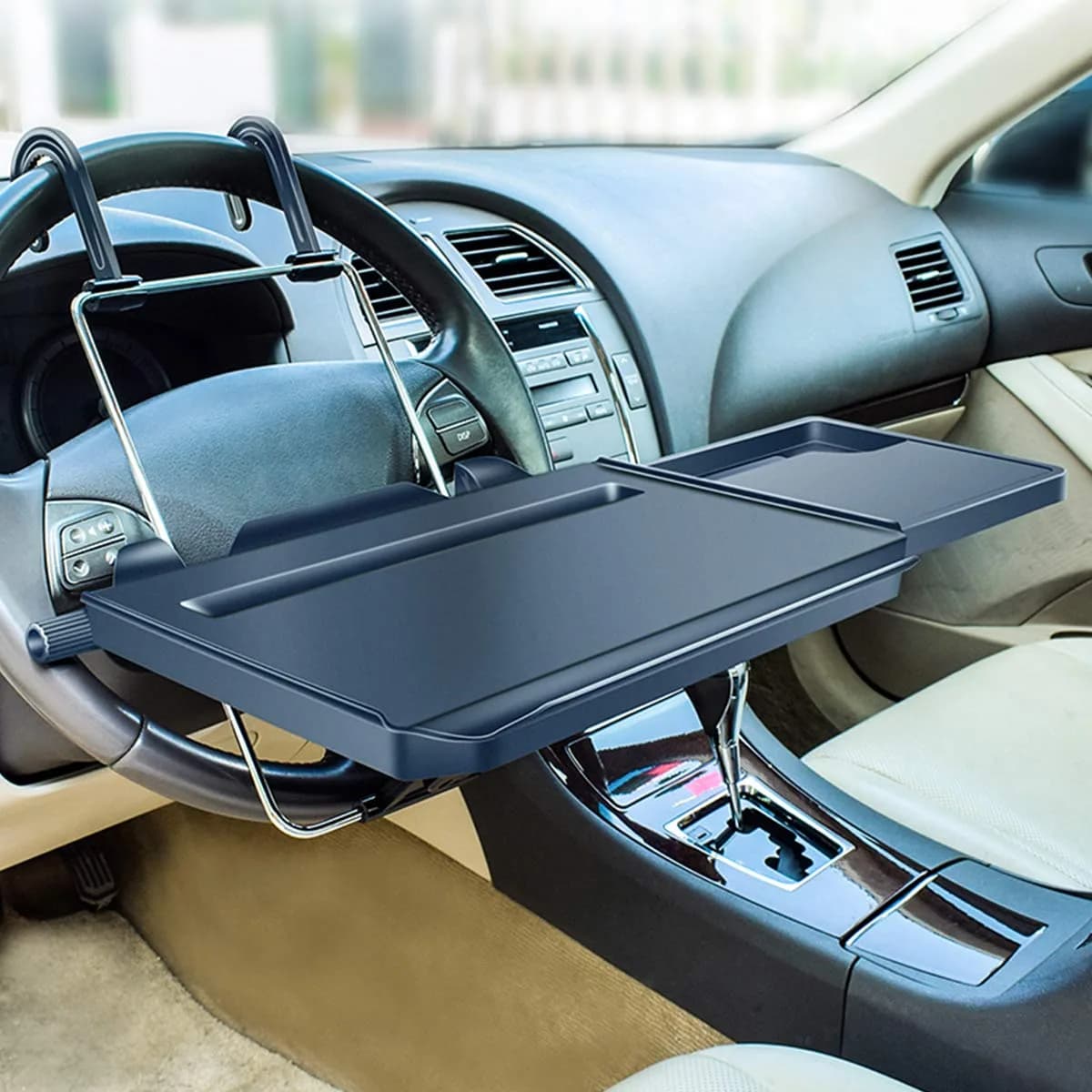 Xergur 2-in-1 Car Steering Wheel Tray & Back Seat Headrest Tray | Portable Workstation & Eating Desk - main product image
