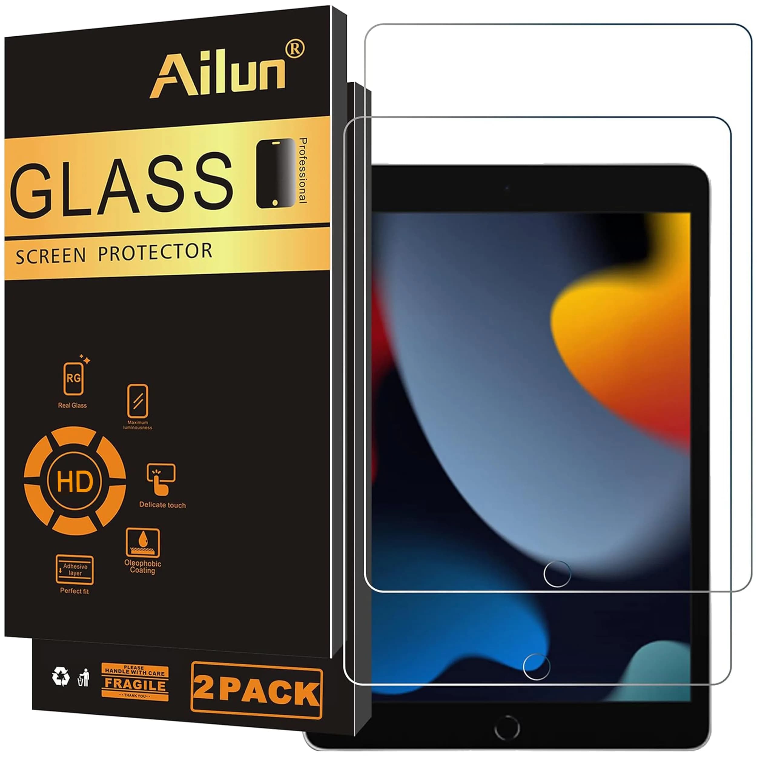 Ailun 2 Pack Screen Protector for iPad 9th/8th/7th, 10.2 Inch | Tempered Glass with Scratch Resistance - main product image