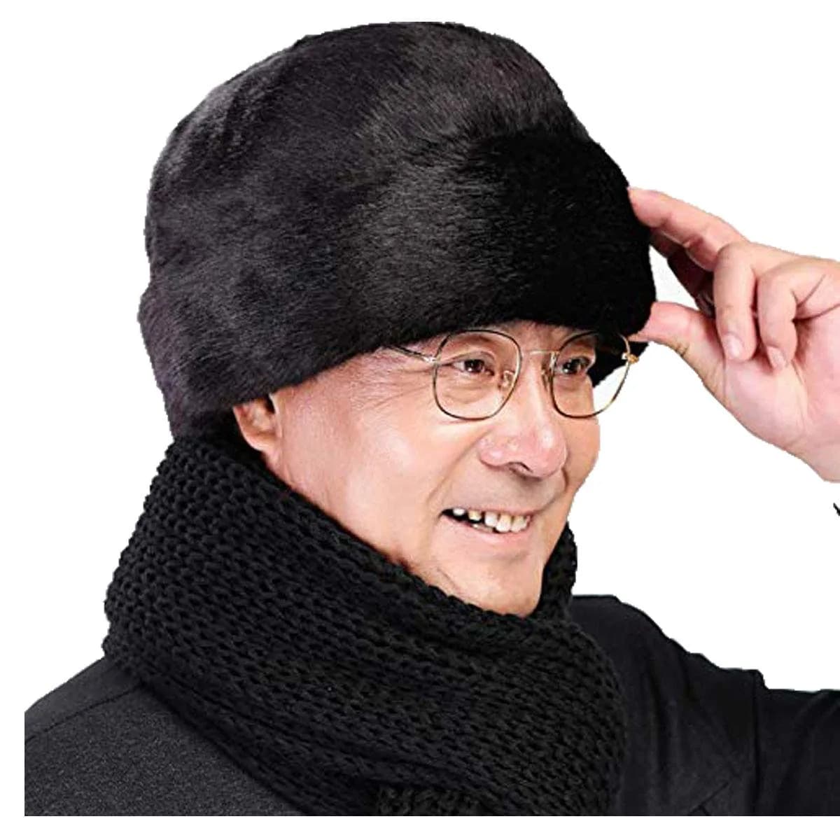 IYWISH Men's Trapper Hat Winter Faux Fur Ushanka with Ear Flaps | Black