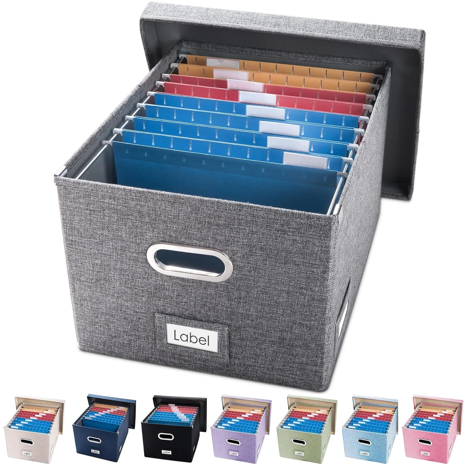 PRANDOM Decorative Linen File Organizer Box with Lid, 39L (17x14x11.2 inch) | Collapsible & Stackable for Letter/Legal Size Files - main product image