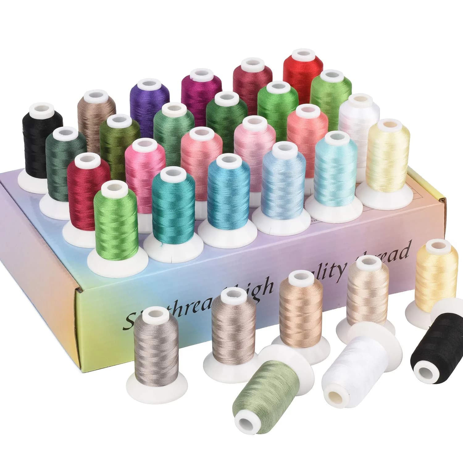 Simthread Polyester Embroidery Thread Kit 32 Assorted Colors 500M | Bright, Durable & Fast Color Fastness - main product image