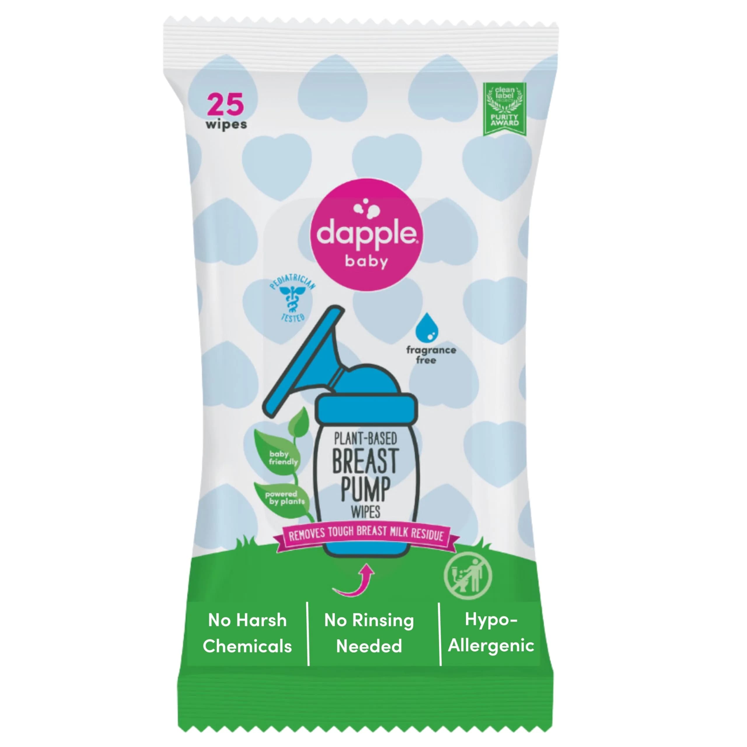 Dapple Baby Breast Pump Wipes, Fragrance-Free & Plant-Based, 25 Count (709ml / 25 Wipes) | Hypoallergenic for Sensitive Skin - main product image