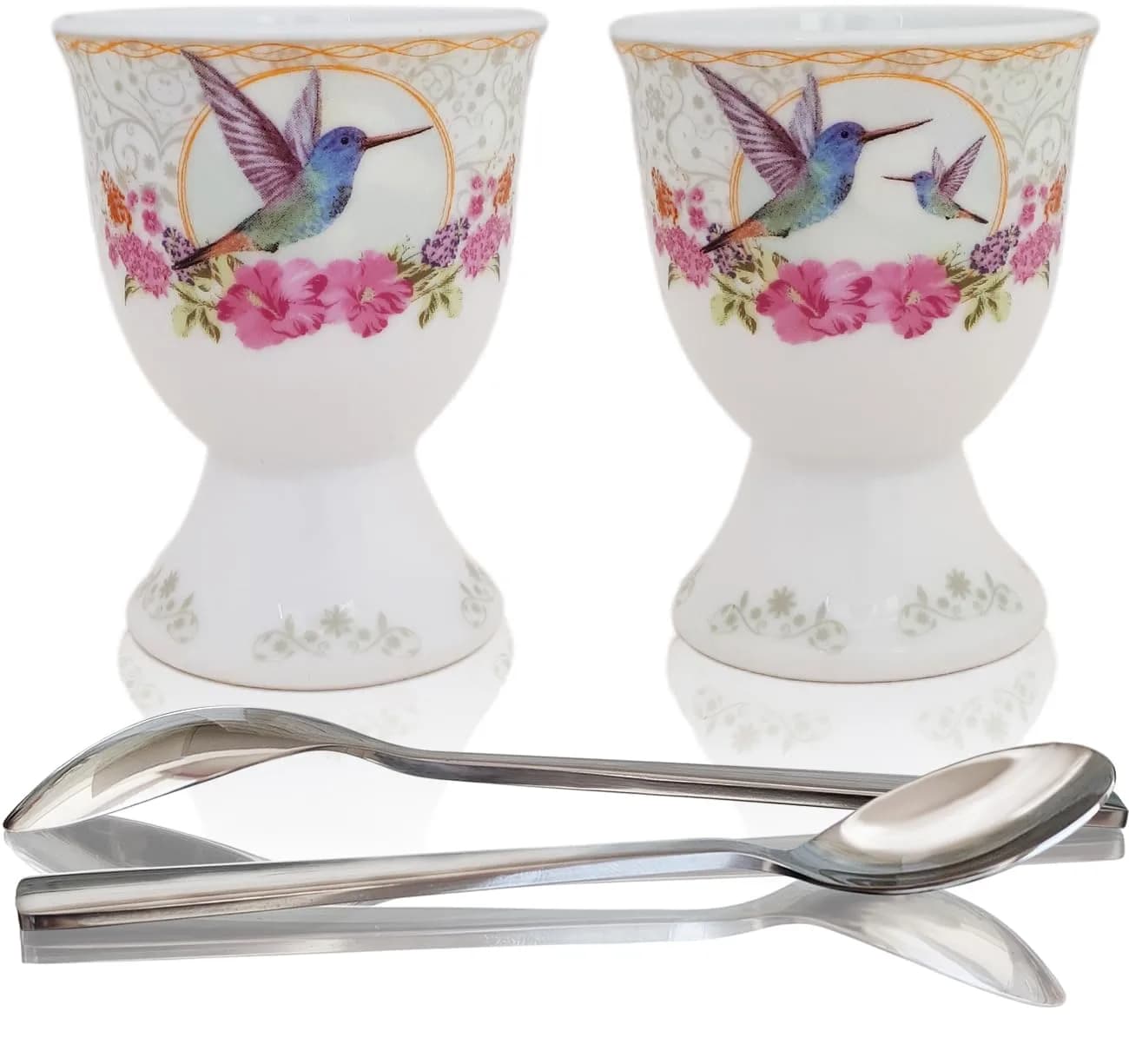 NobleEgg Egg Cups for Soft Boiled Eggs | Vintage Porcelain Holders & Stainless Steel Spoons - main product image