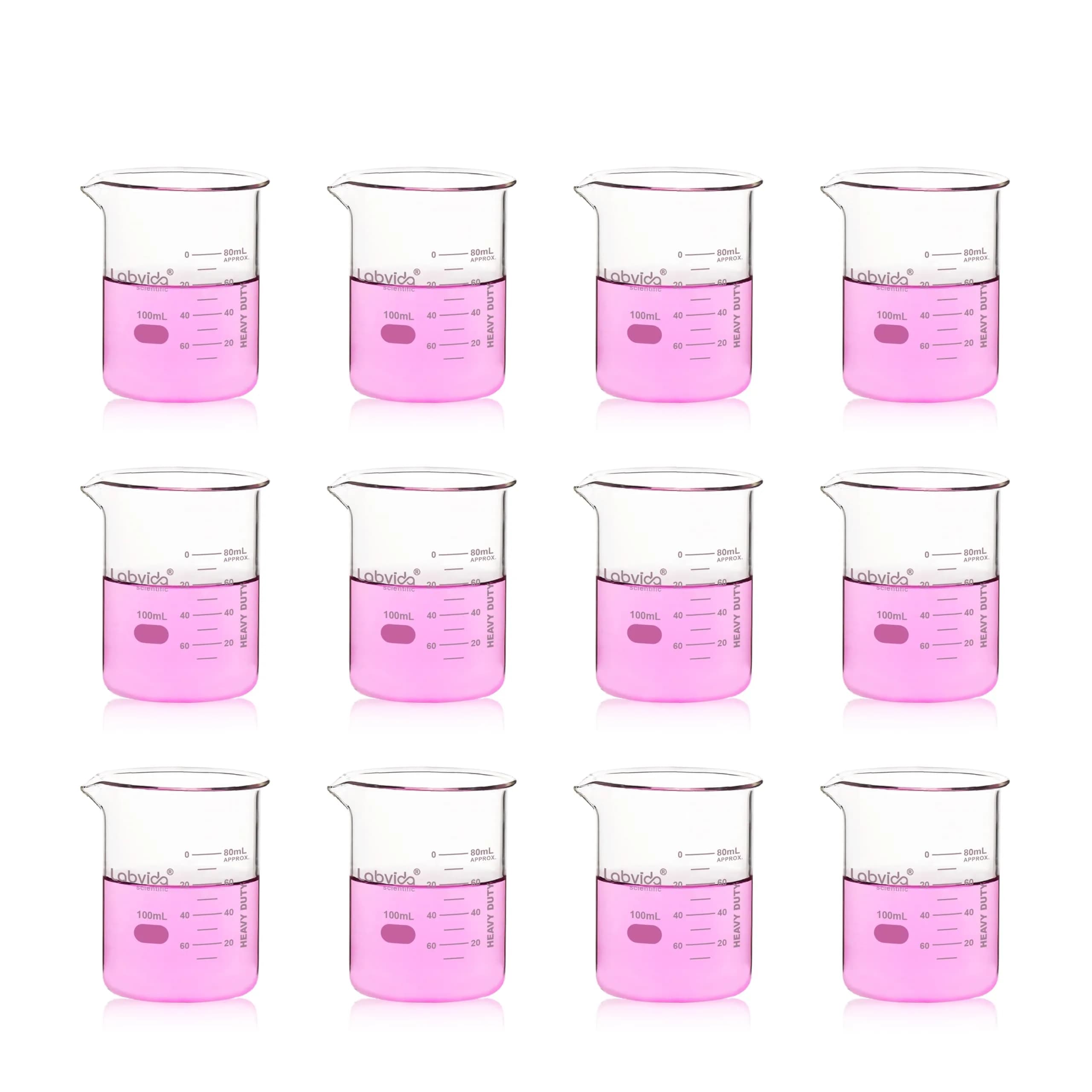 Labvida 12pcs 100ml Thick Glass Beakers | ASTM E960 Compliant, Low Form, Double Scale - main product image
