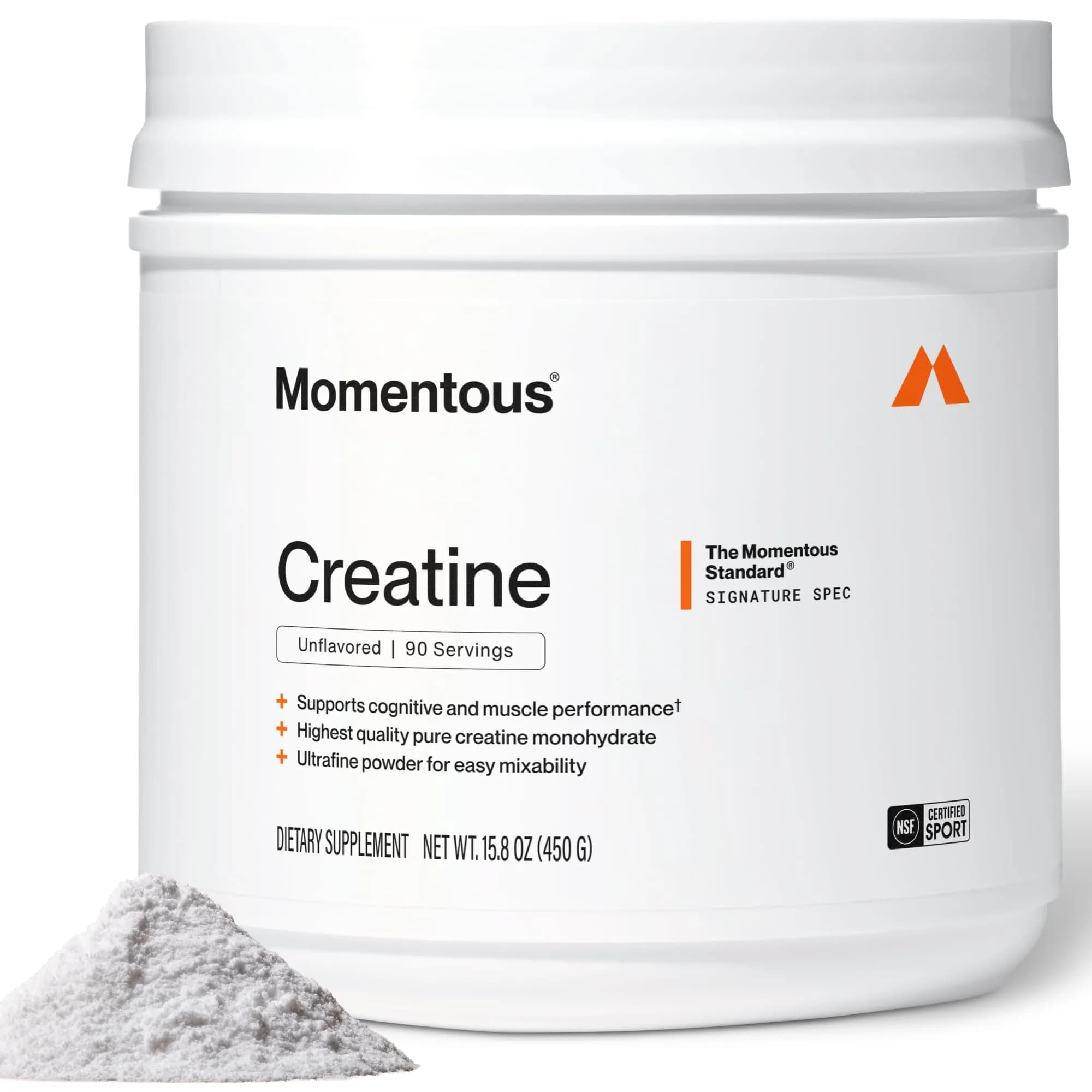 Momentous Creatine Monohydrate Powder 90 Servings (15.8 oz) | NSF Certified for Sport & Muscle Growth - main product image