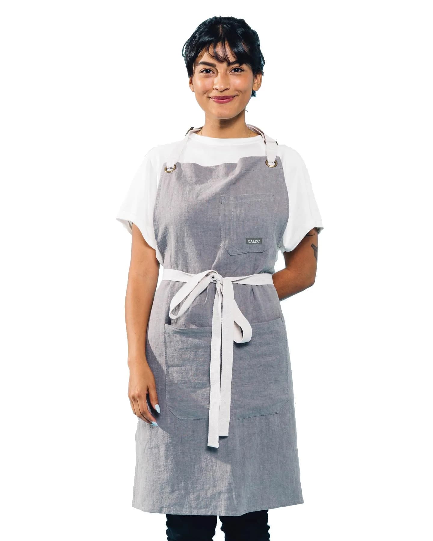 Caldo Linen Kitchen Apron for Cooking | Adjustable with Pockets, Unisex, Grey - main product image
