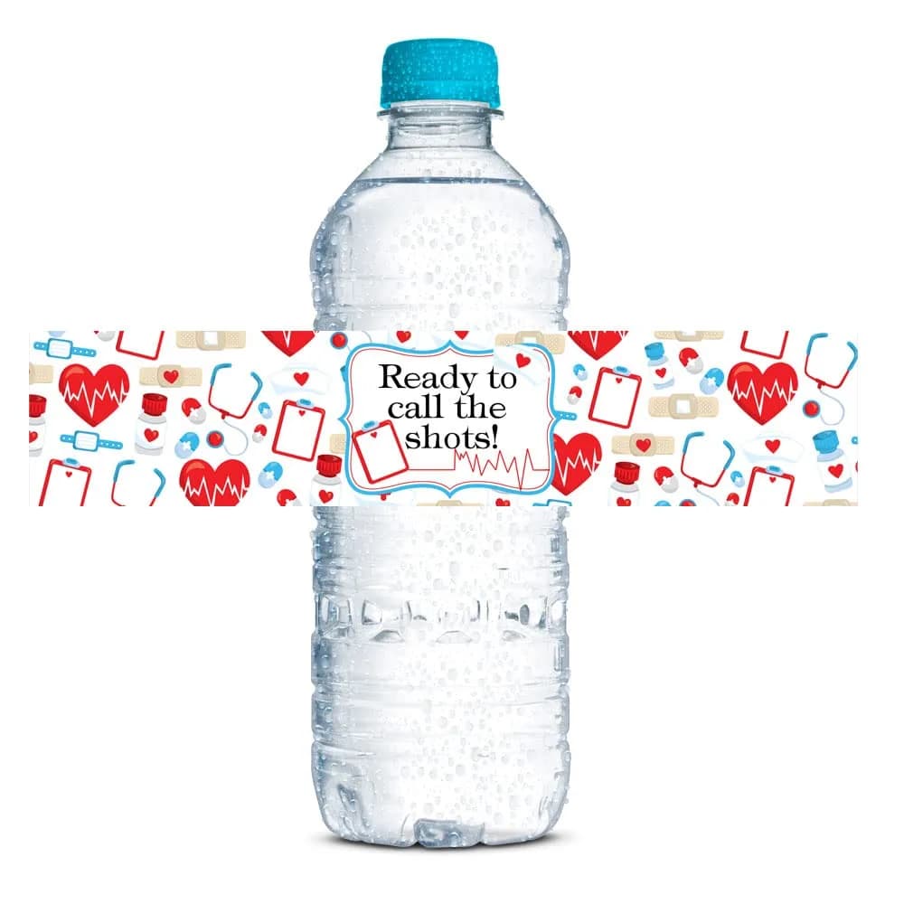 Amanda Creation Nurse Water Bottle Labels 1.75 x 8 Inch Waterproof Vinyl | Graduation Party Decor - main product image