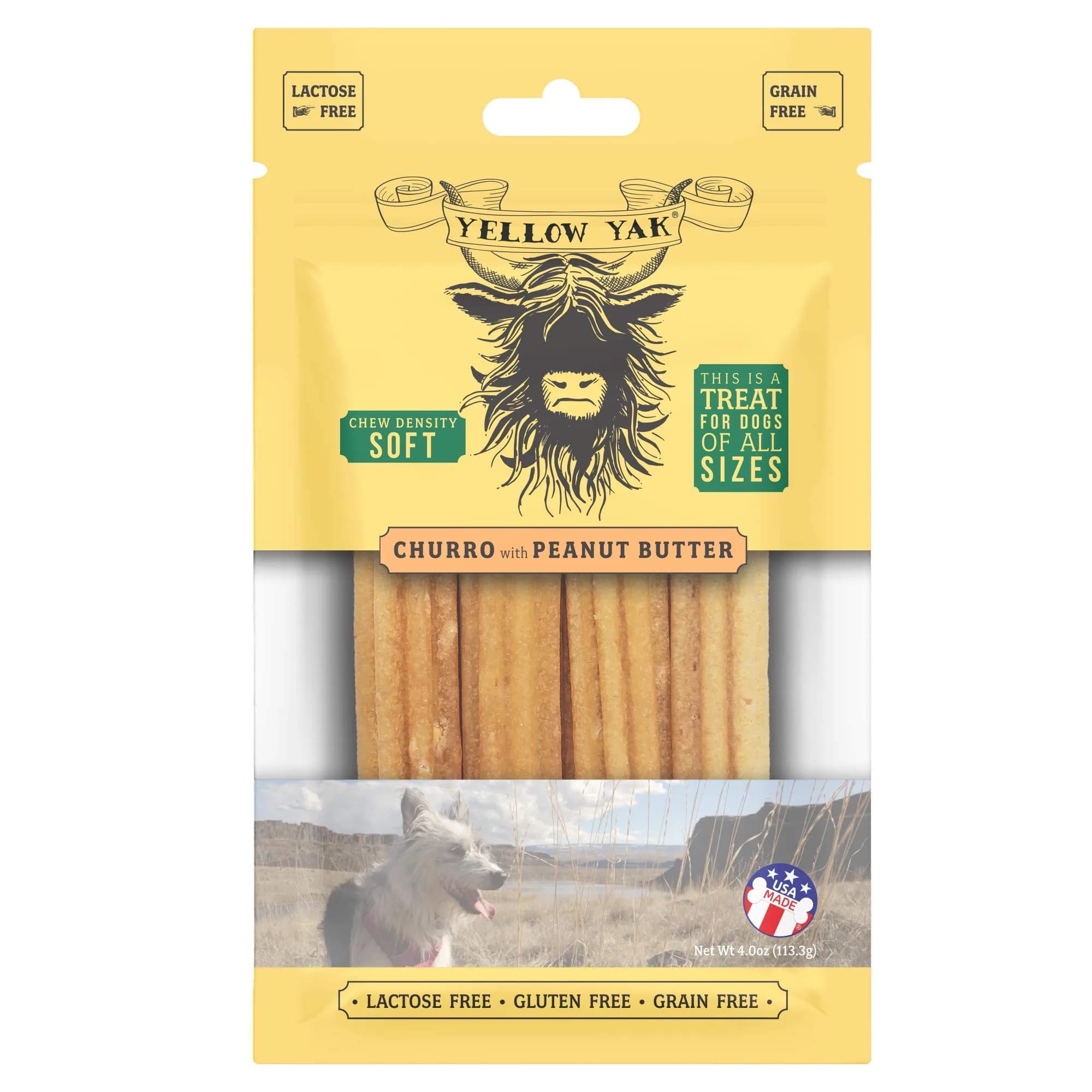 Yellow Yak Churro Chew | USA Made | Lactose-Free | Grain-Free | for All Dogs | 4 Chews