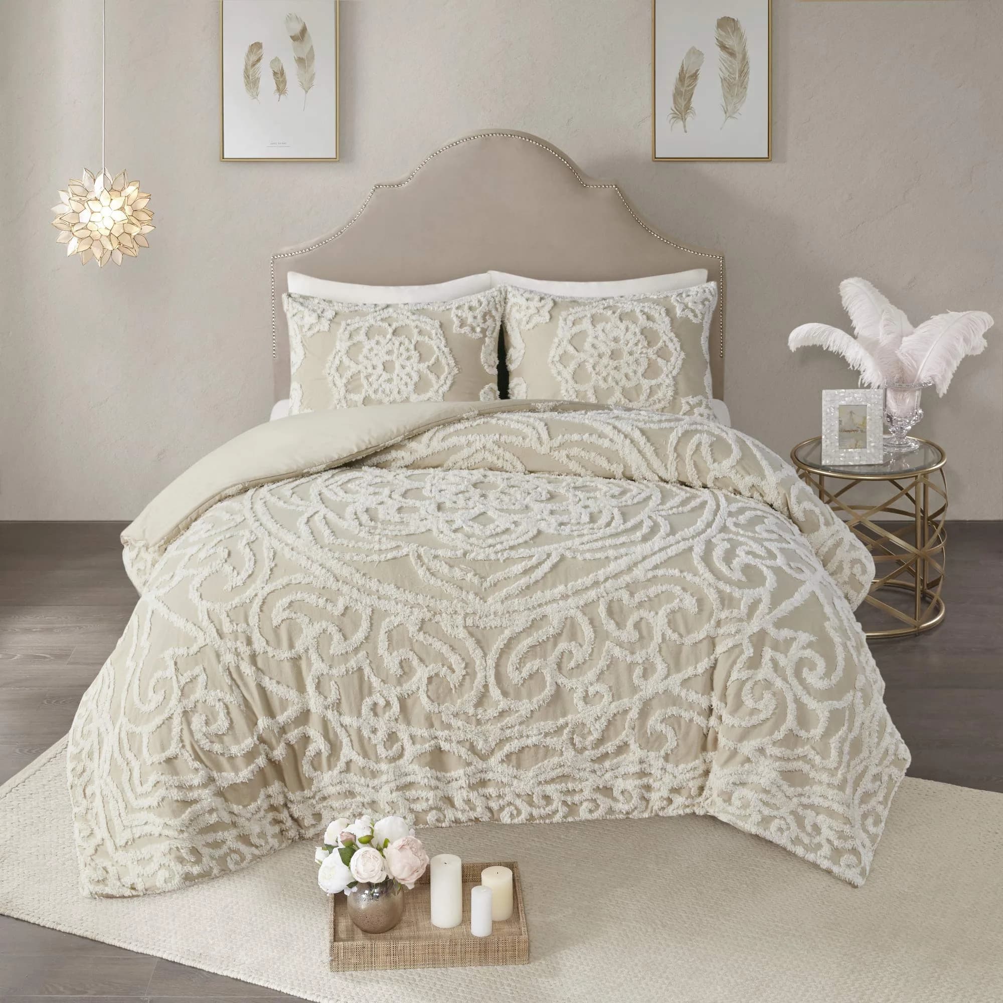 Madison Park Cotton Chenille Tufted Taupe King Duvet Cover Set | All Season, OEKO-TEX Certified, 100% Cotton (104"x92") - main product image