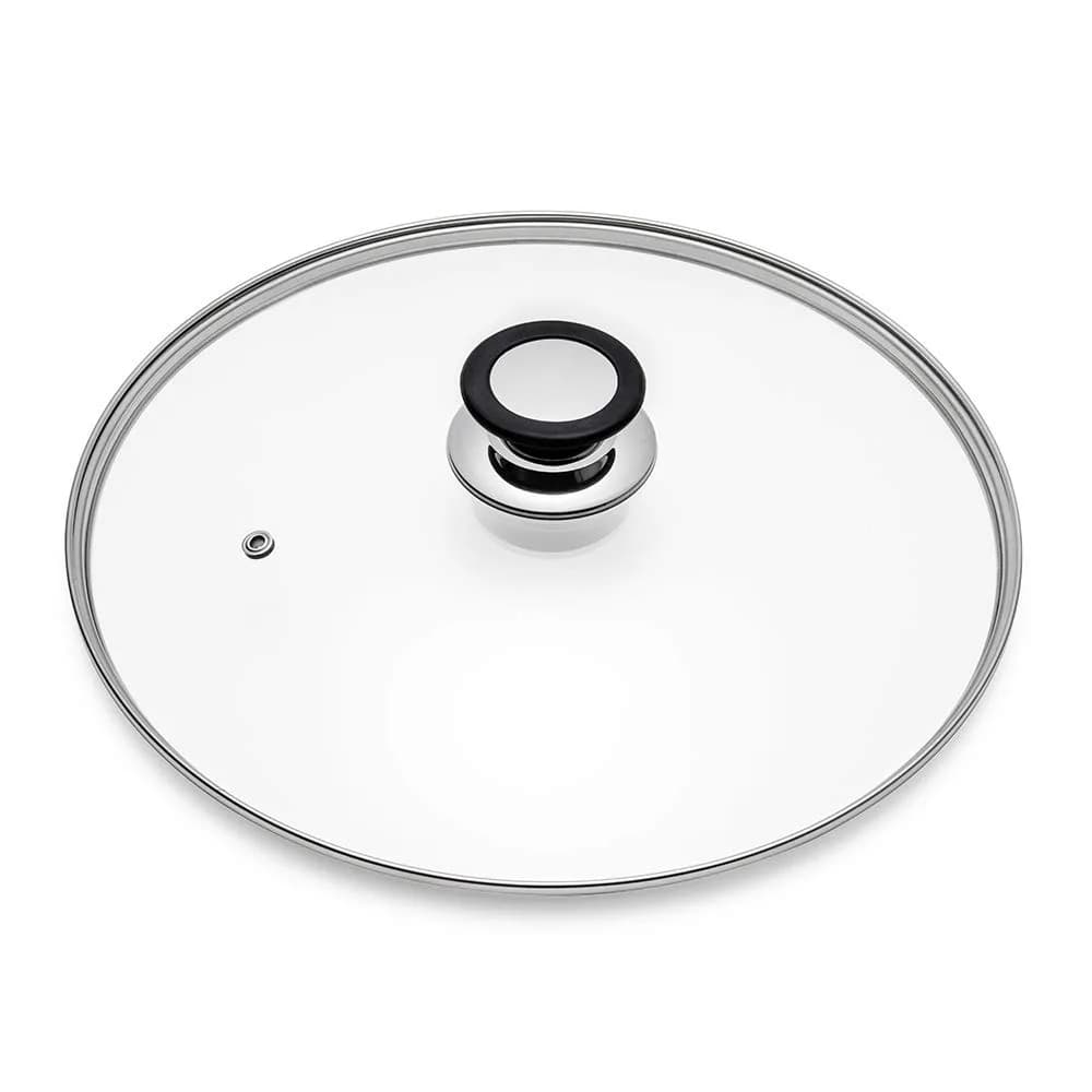 ELKKNOVE Glass Lid for Frying Pan 24cm | Tempered Glass with Silicone Ring & Handle - main product image