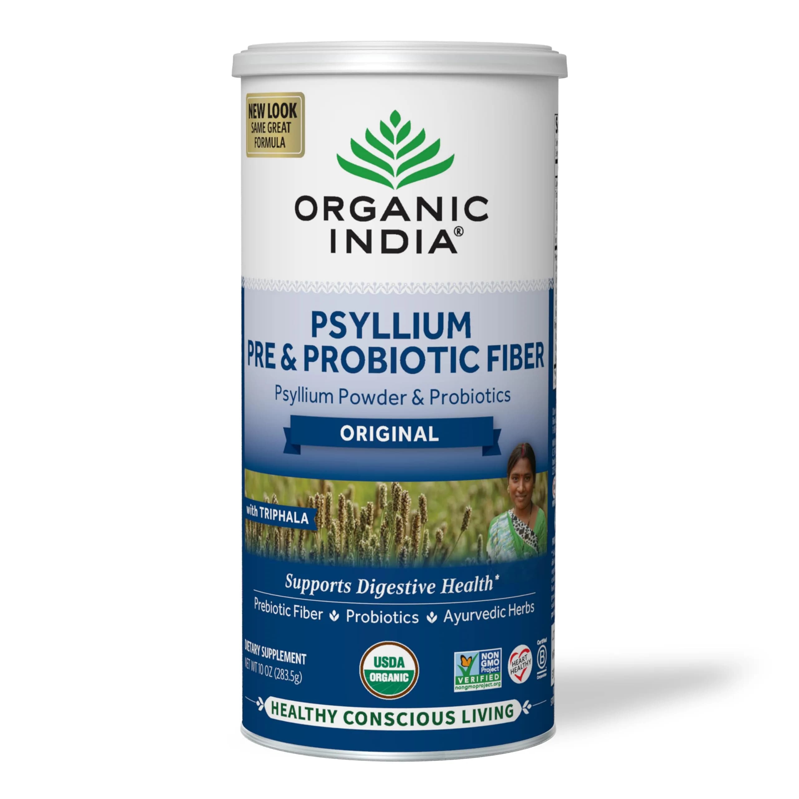 ORGANIC INDIA Psyllium Husk Powder 10 Oz | USDA Organic, Gluten Free, Dietary Fiber Support