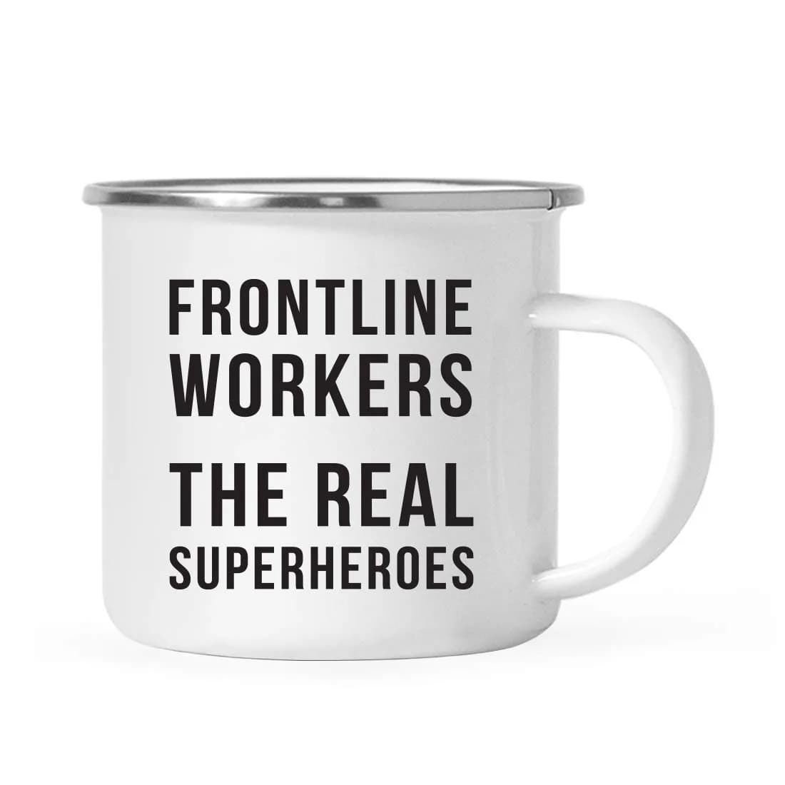 Andaz Press Funny Self Isolation Social Distancing 11oz. Stainless Steel Campfire Coffee Mug Gift, Frontline Workers The Real Superheroes - main product image