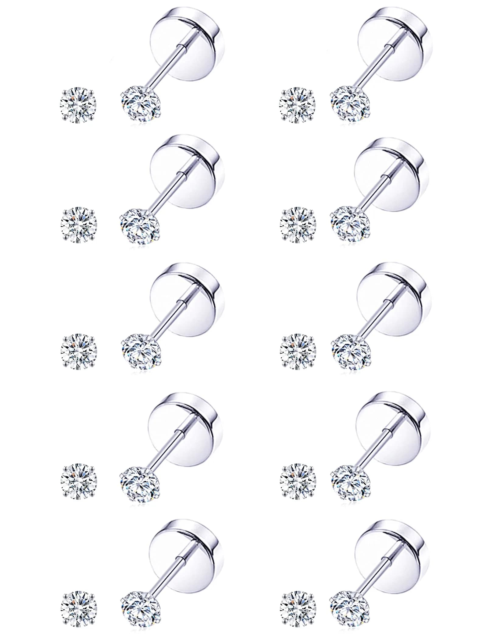 Tornito Tiny Cartilage Earrings 20G Stainless Steel Small Round CZ Set for Men Women | 10 Pairs - main product image