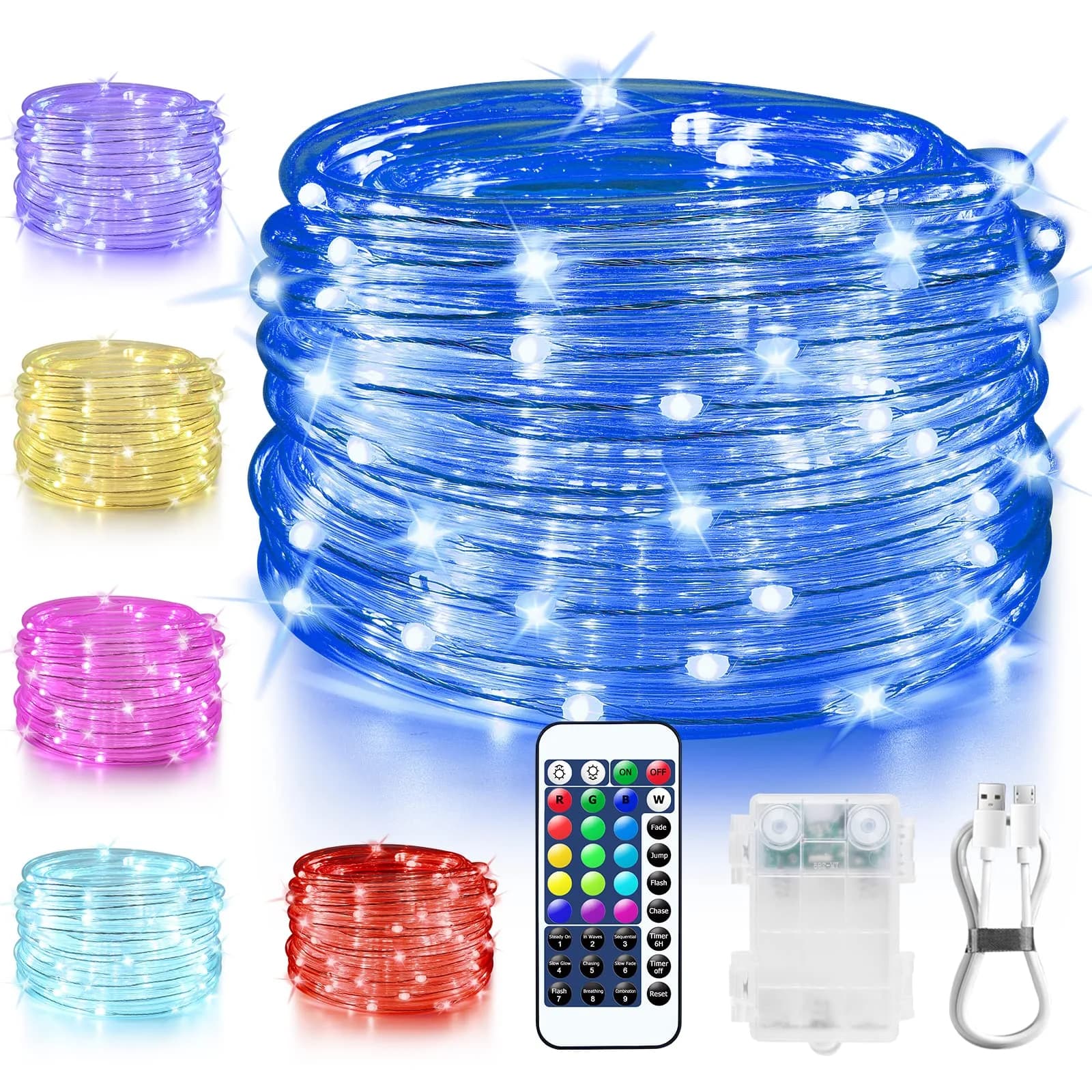 OMIKA 33ft 100 LED Rope Lights | 16 Color Changing, 132 Modes, Battery & USB Powered - main product image