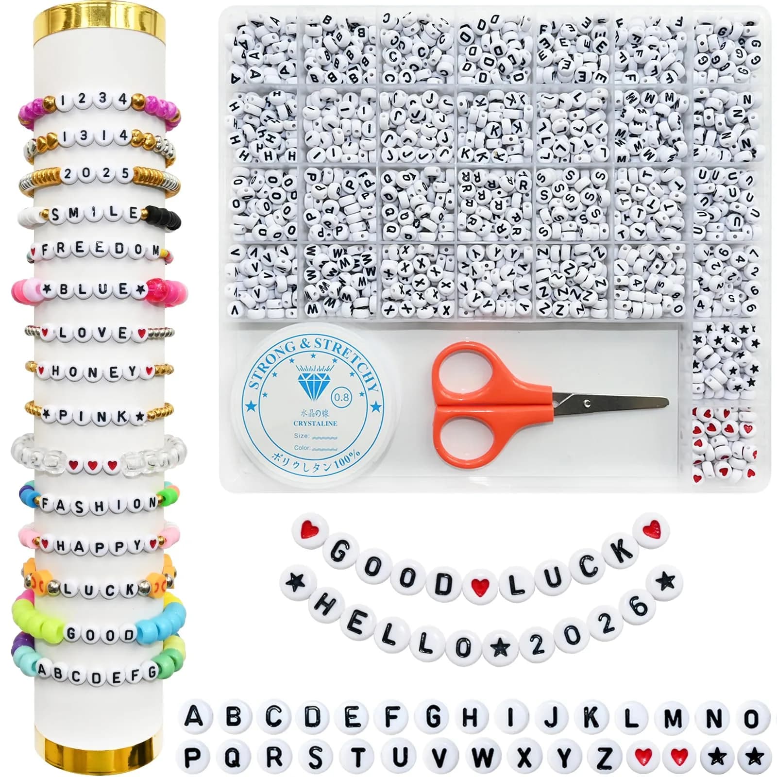 Looconi White Acrylic Alphabet Letter Beads 7mm (0.27 inch) | 1500 Pieces for Jewelry Making