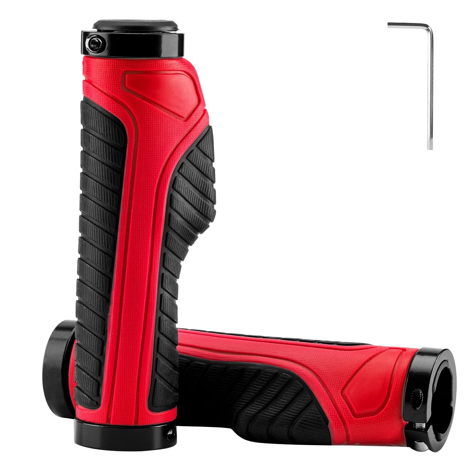 ROCKBROS Handlebar Grips Double Aluminum Clamp Lock Anti-Slip Red | Ergonomic MTB & BMX Grip - main product image