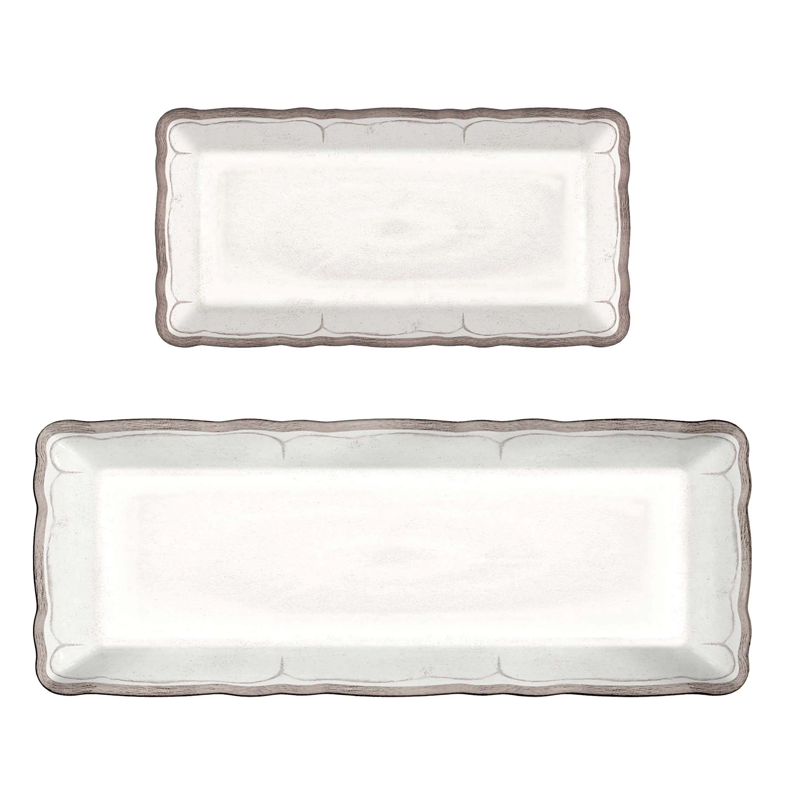 Le Cadeaux Melamine Biscuit Tray and Baguette Tray Serving Set, Rustica Antique White (10 x 5 inch, 15 x 6 inch) - main product image
