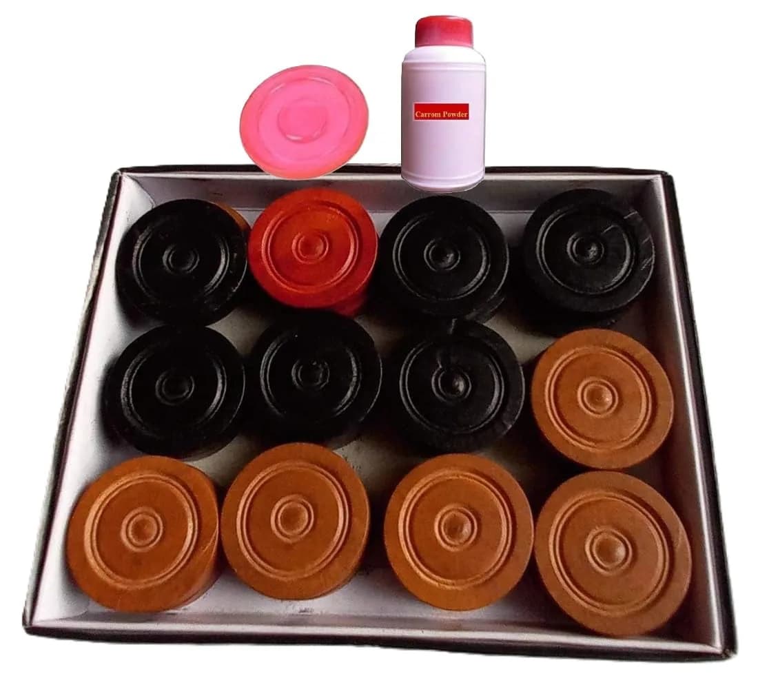 TAZAS Carrom Board Wood Coins & Striker Set | 24 Coins + 1 Striker, Standard Edition - main product image
