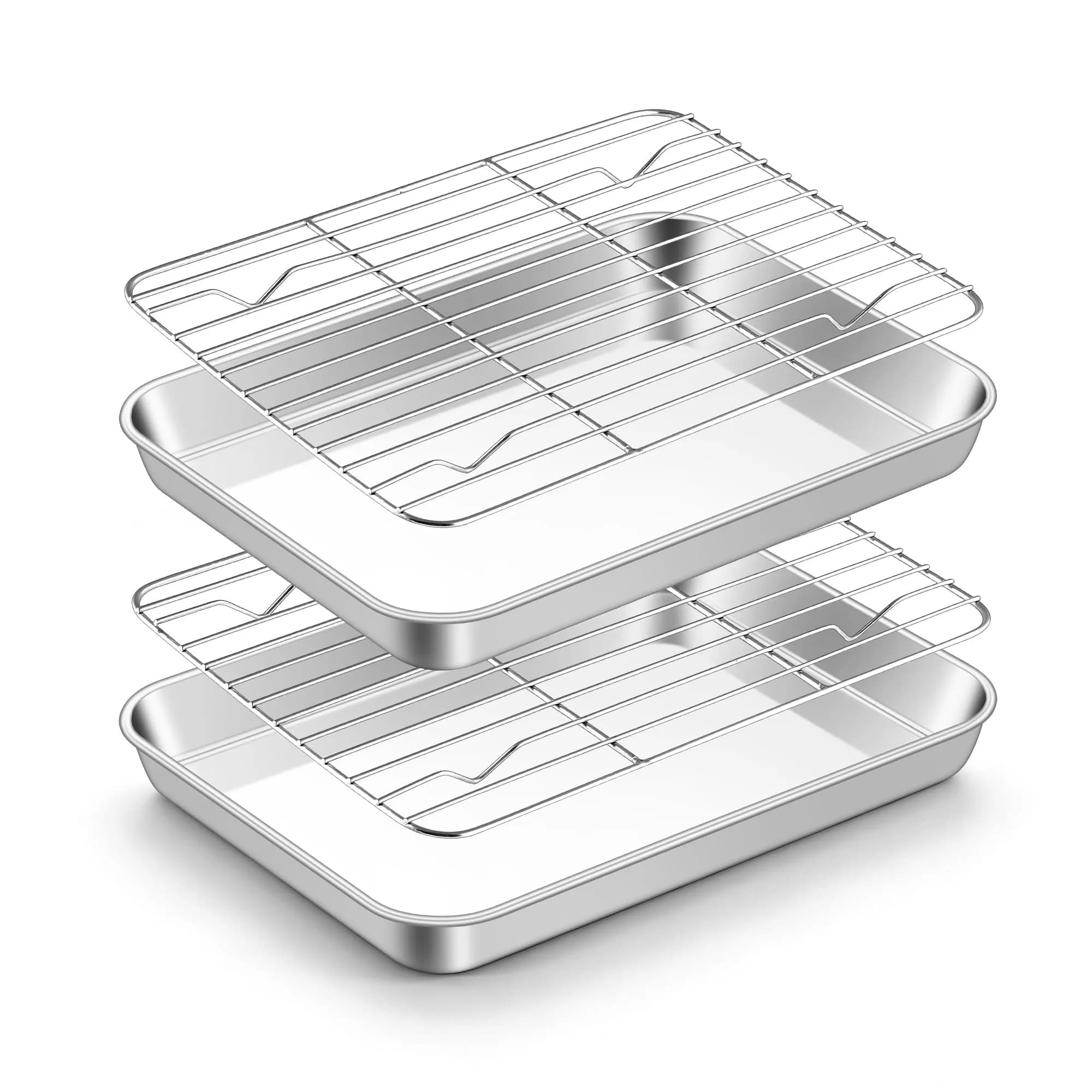 TeamFar Stainless Steel Toaster Oven Pan with Rack Set, 9"x7"x1" | Healthy, Heavy Duty & Dishwasher Safe - main product image