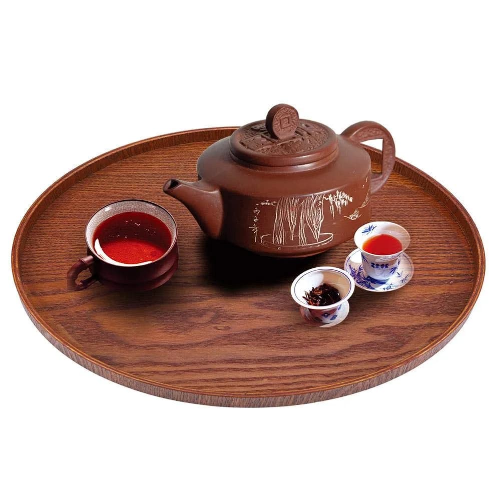 Agatige Round Wooden Serving Tray 21cm | Natural Wood Grain Decor for Home & Party - main product image