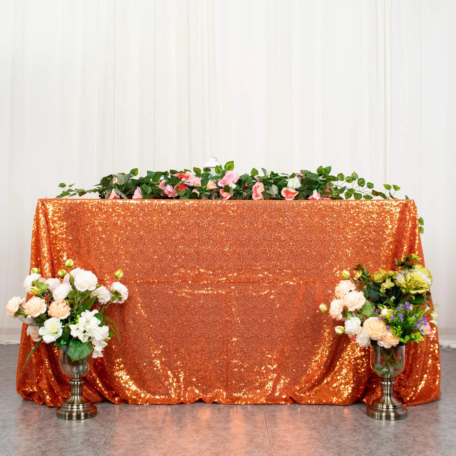 ShinyBeauty 48x72Inch Sequin Tablecloth Rectangle-Orange Glitter Wedding Party Decor - main product image