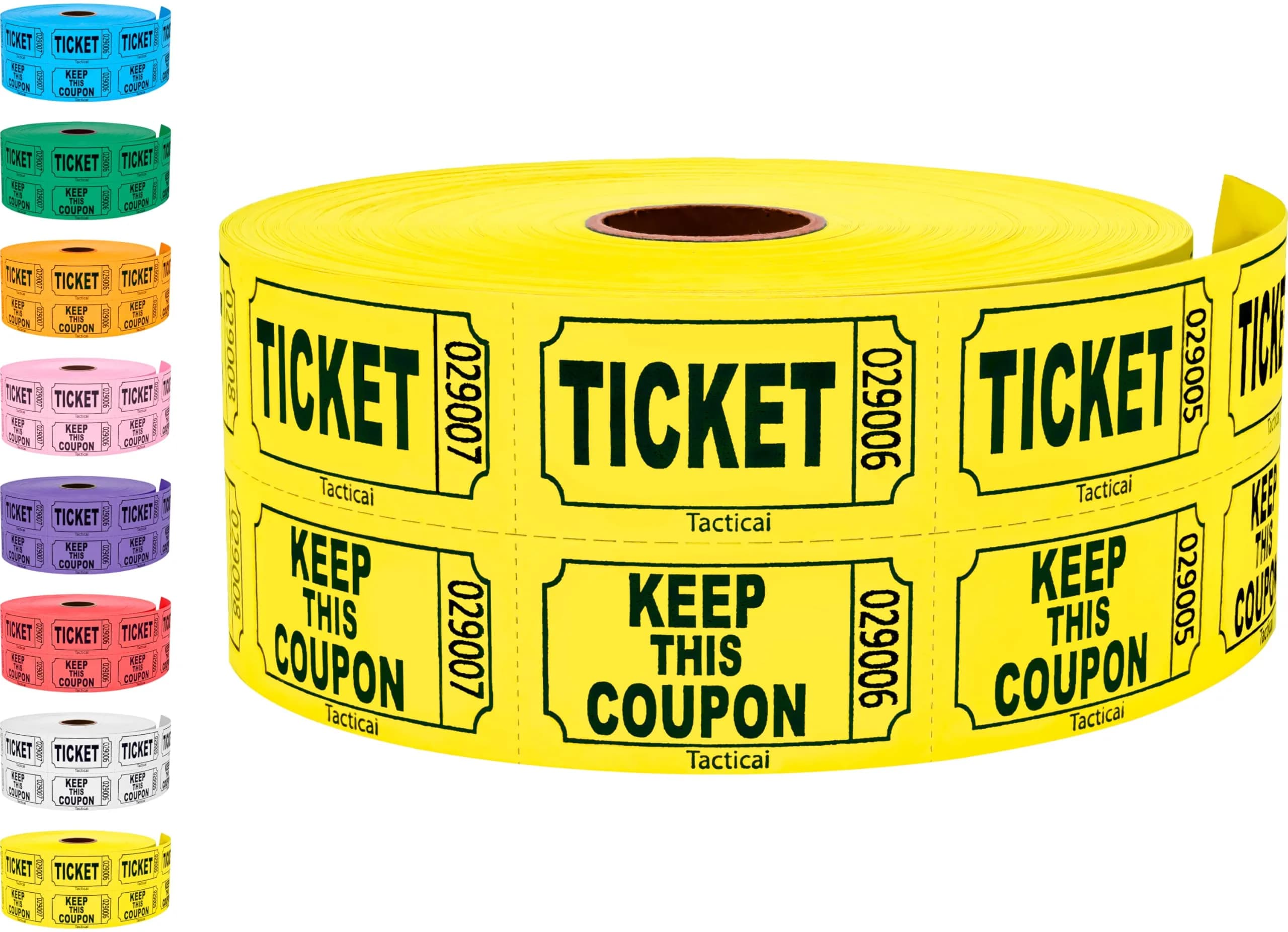 Tacticai Raffle Tickets Double Roll 1000 Count Yellow | Smooth Ink Flow Office Product