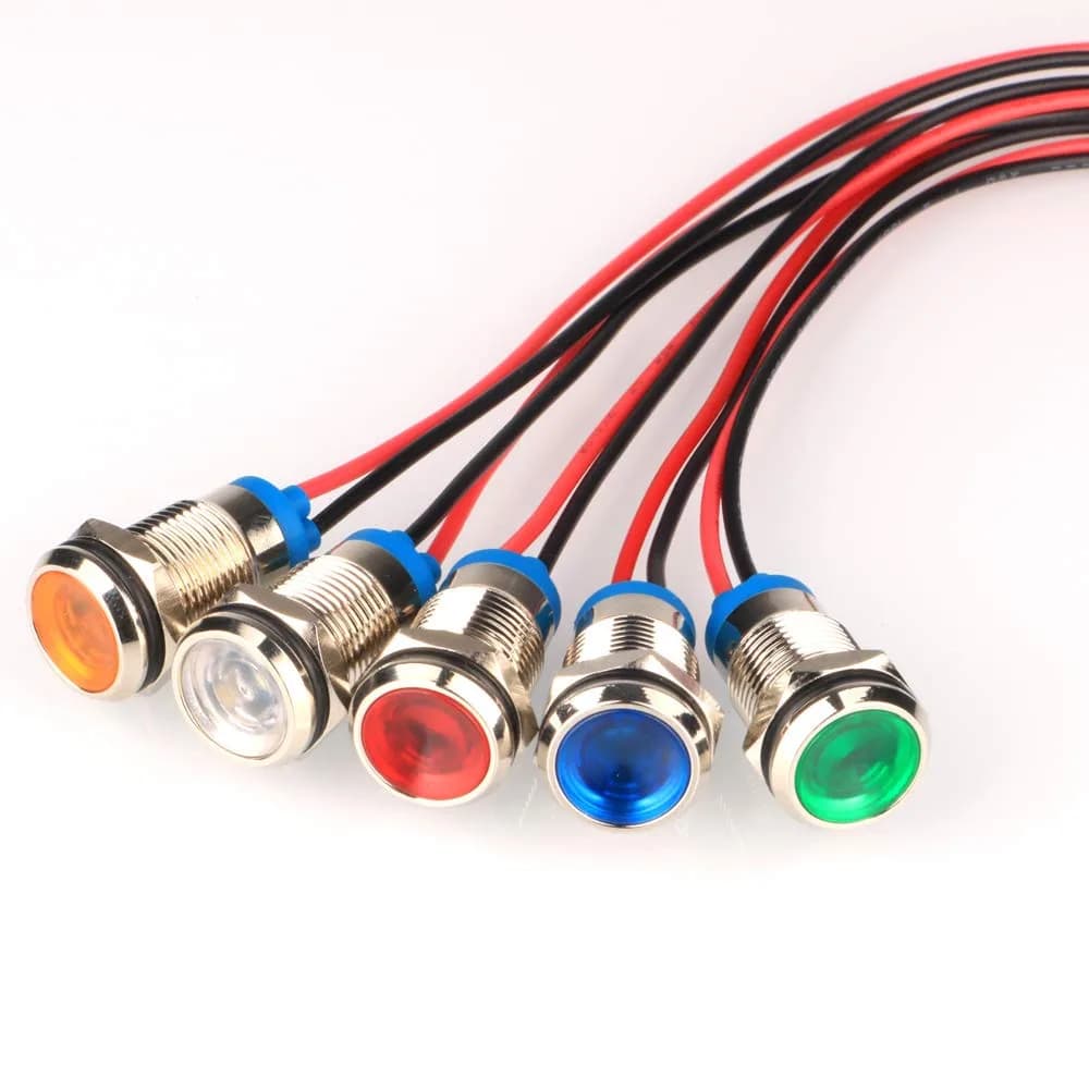 Gebeldet 5pcs 10mm AC/DC 12-24V LED Metal Indicator Light Set | Waterproof Signal Lamp for Cars, Trucks, Boats - main product image