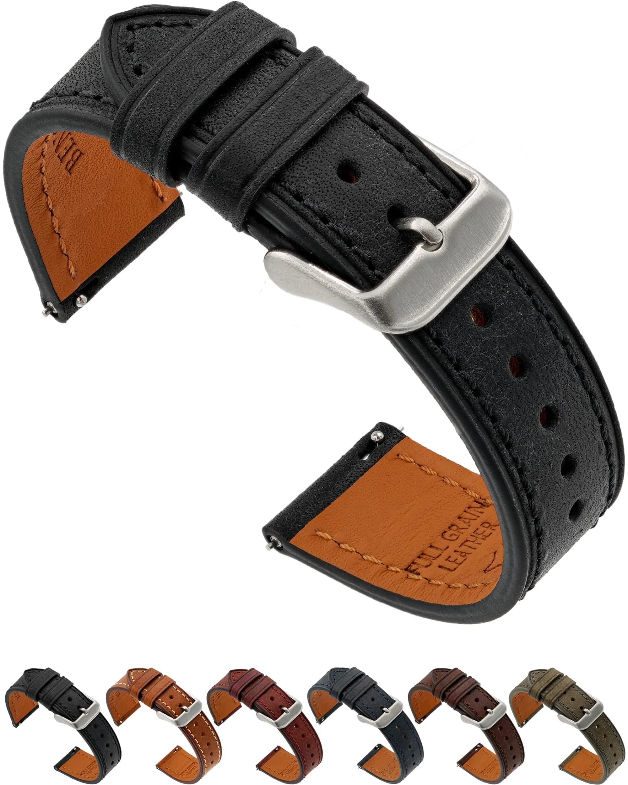 Benchmark Basics Quick Release Leather Watch Band - Premium Italian Full Grain Leather, 20mm | Classic Style & Easy Swap - main product image