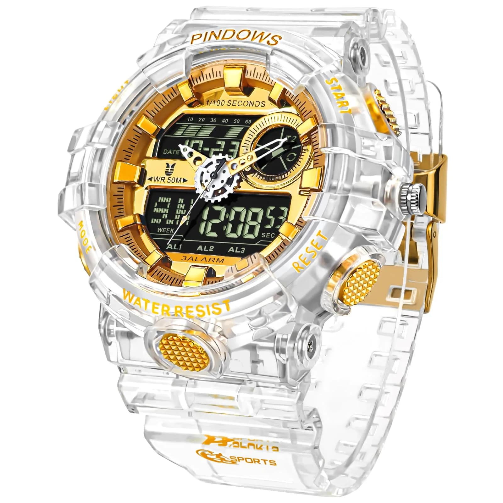 PINDOWS Men's Tactical Digital & Analog Waterproof Watch 50mm | LED Backlight, 2-Year Battery - main product image