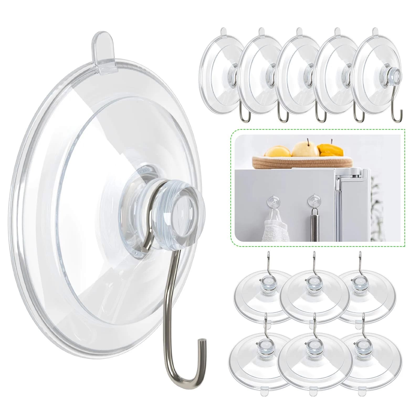 Hangerspace Suction Cup Hooks, 12 Pack | Clear, Waterproof, Detachable, 3lb Capacity - main product image