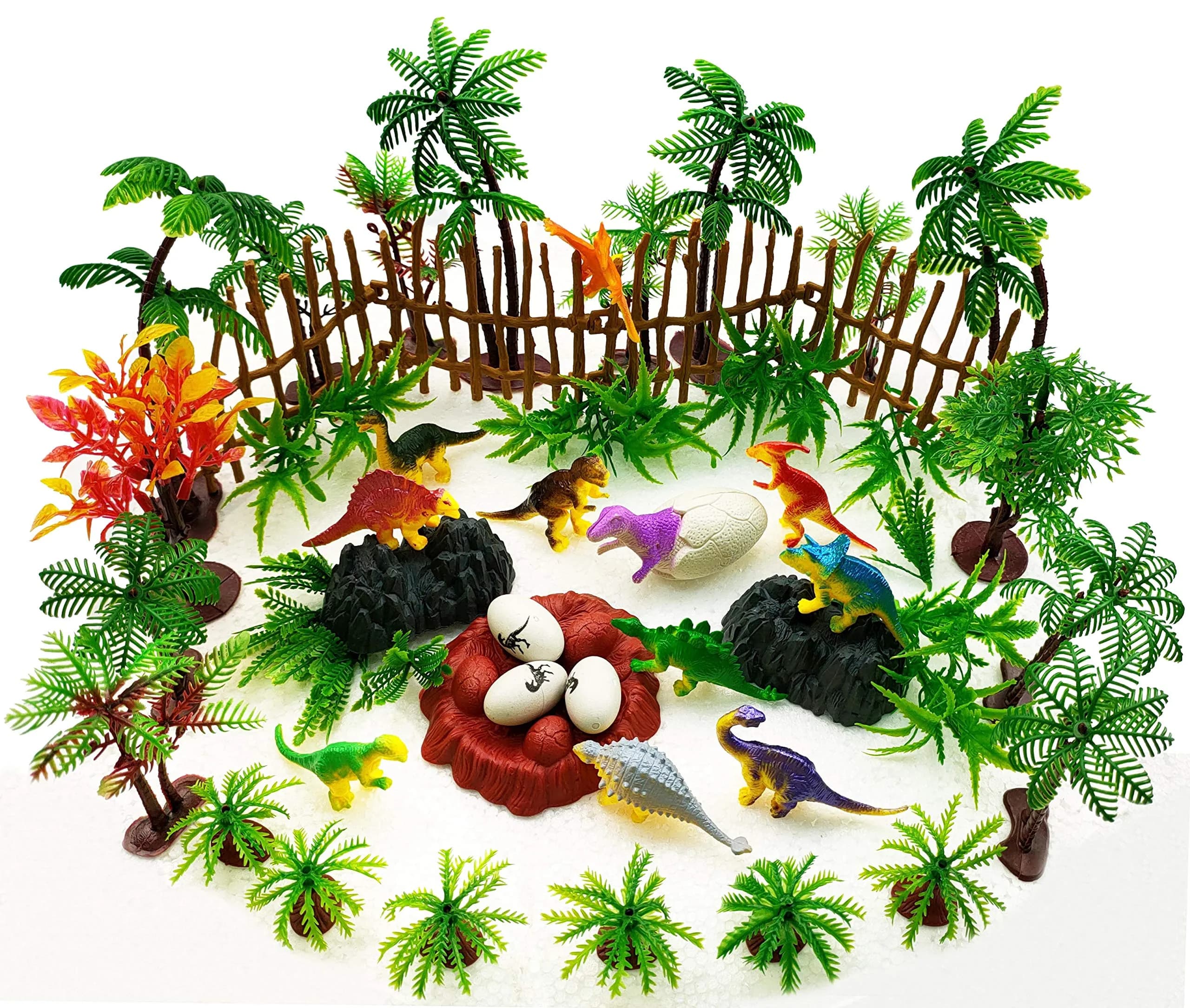 MOMOONNON 56PCS Dinosaur Cake Toppers with Model Trees | Fun & Educational Birthday Decor in India - main product image