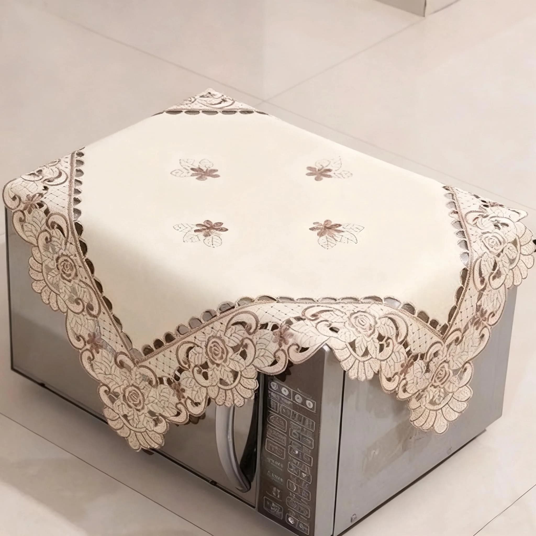 WELLYUK Embroidered Brown Flower Tablecloth 55cm (22 Inch) Square | Vintage Lace Style for Dining & Home Decor - main product image